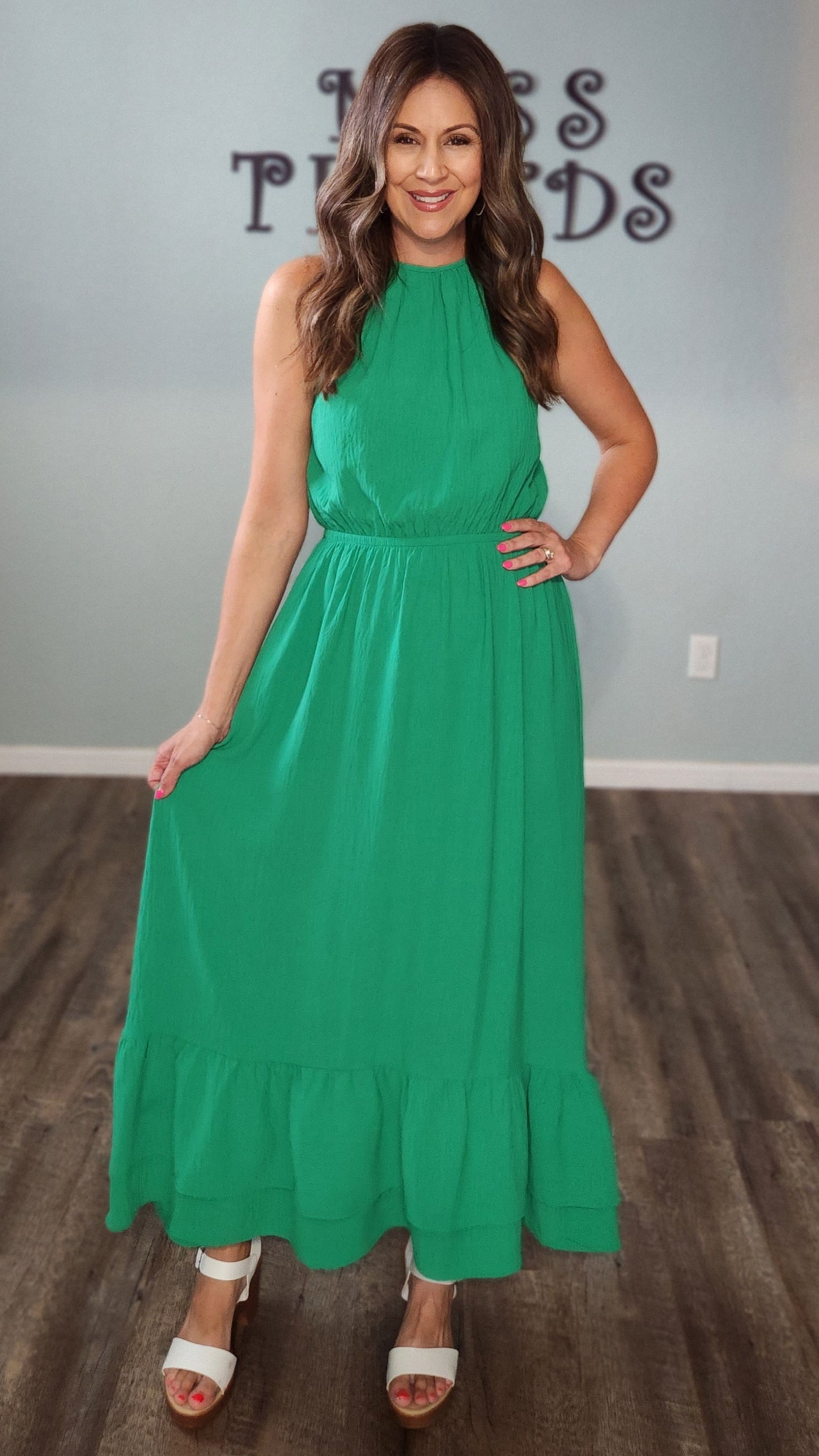 Showstopping A-line Maxi Dress-Green