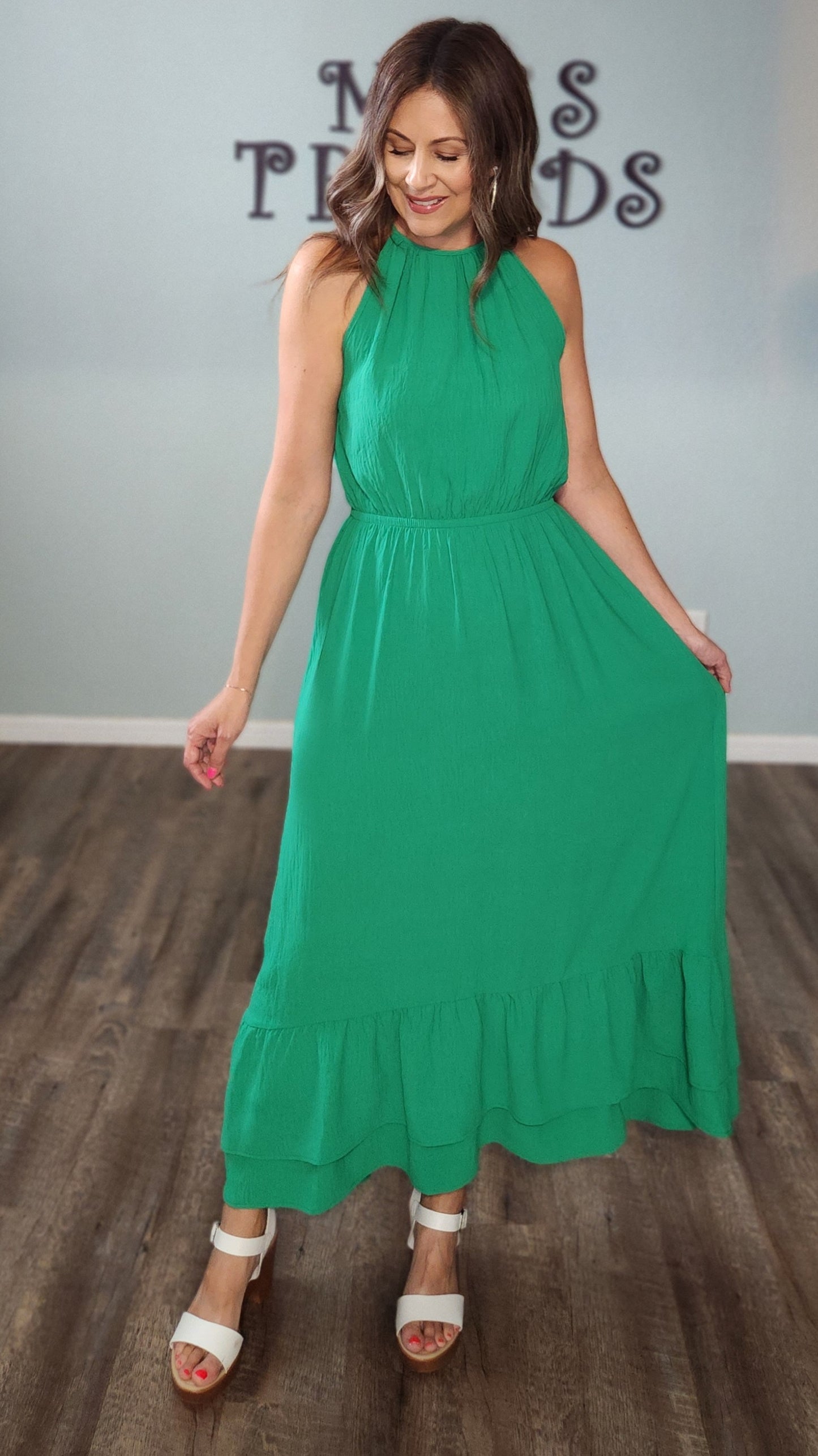 Showstopping A-line Maxi Dress-Green