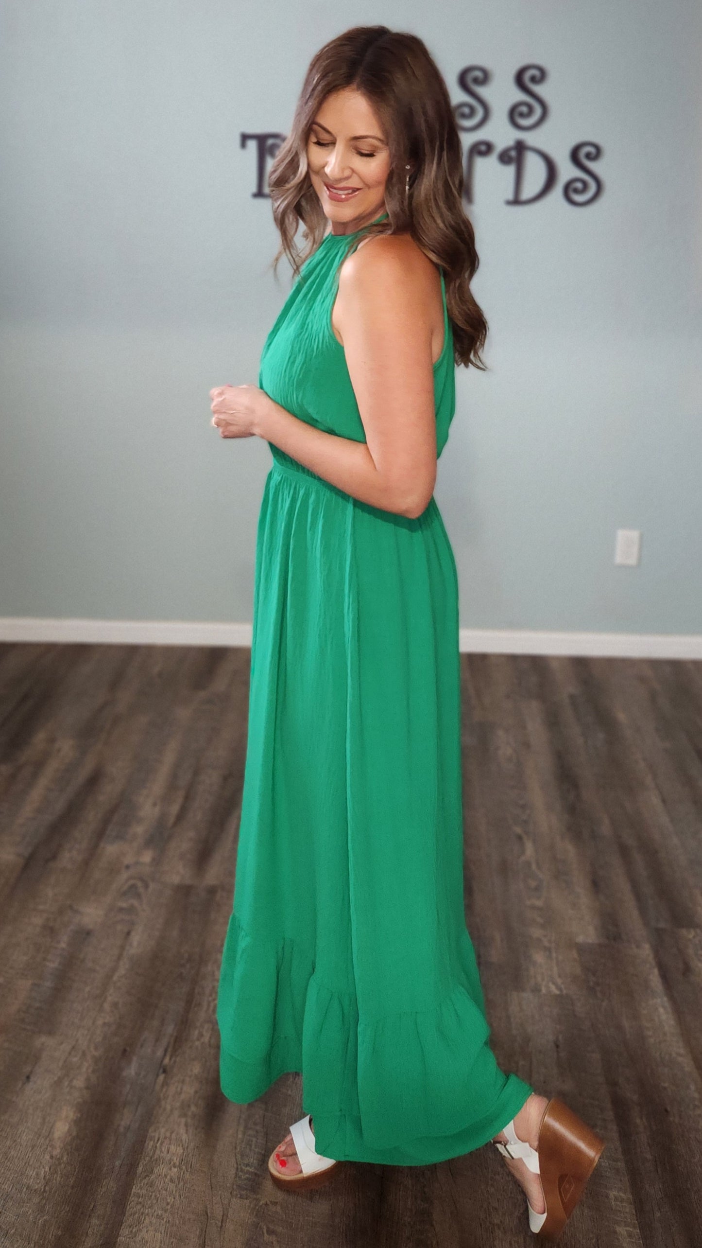 Showstopping A-line Maxi Dress-Green