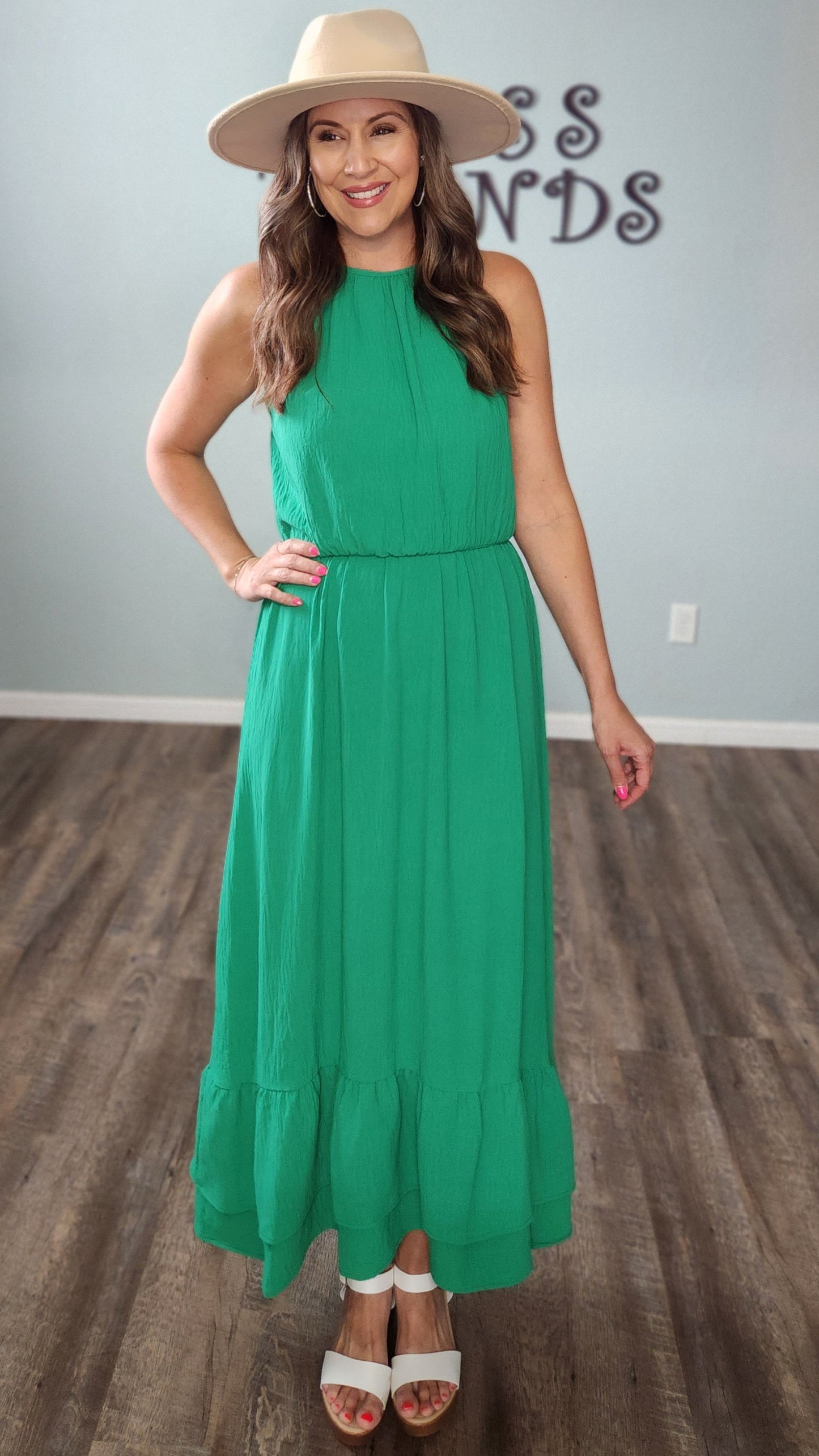Showstopping A-line Maxi Dress-Green
