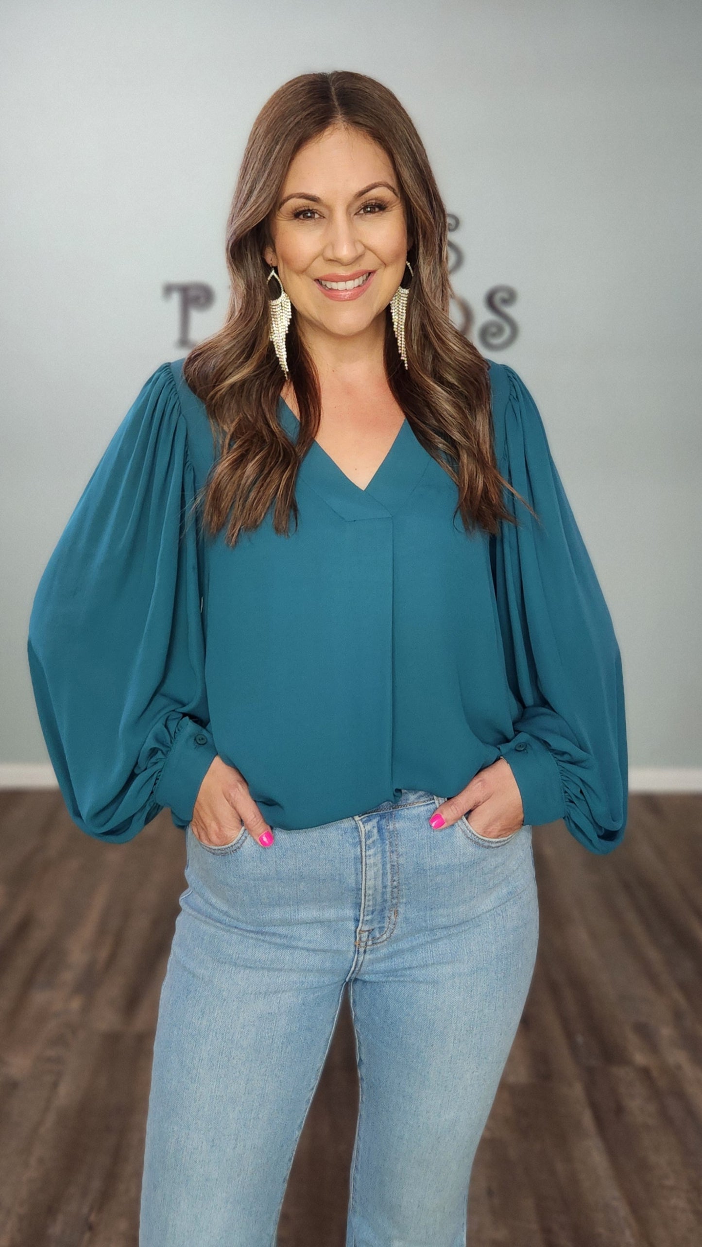 Timeless V-neck Blouse-Teal