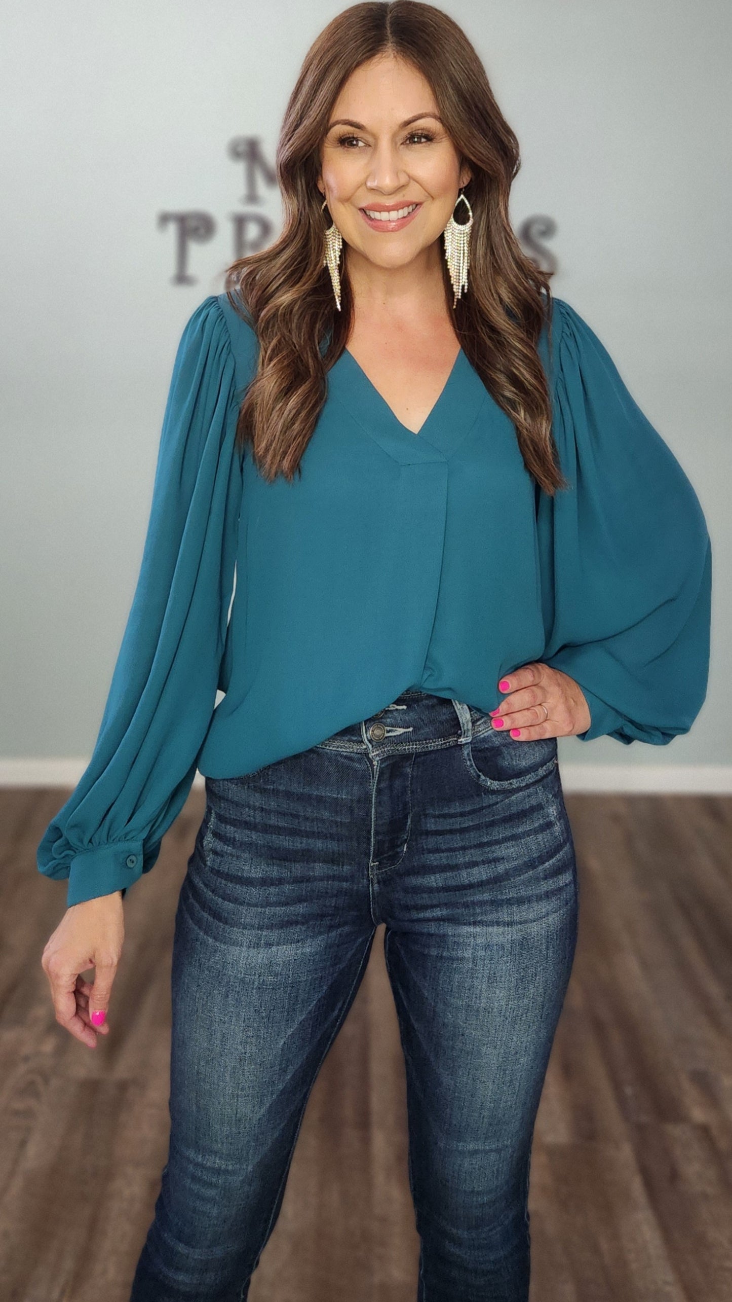 Timeless V-neck Blouse-Teal