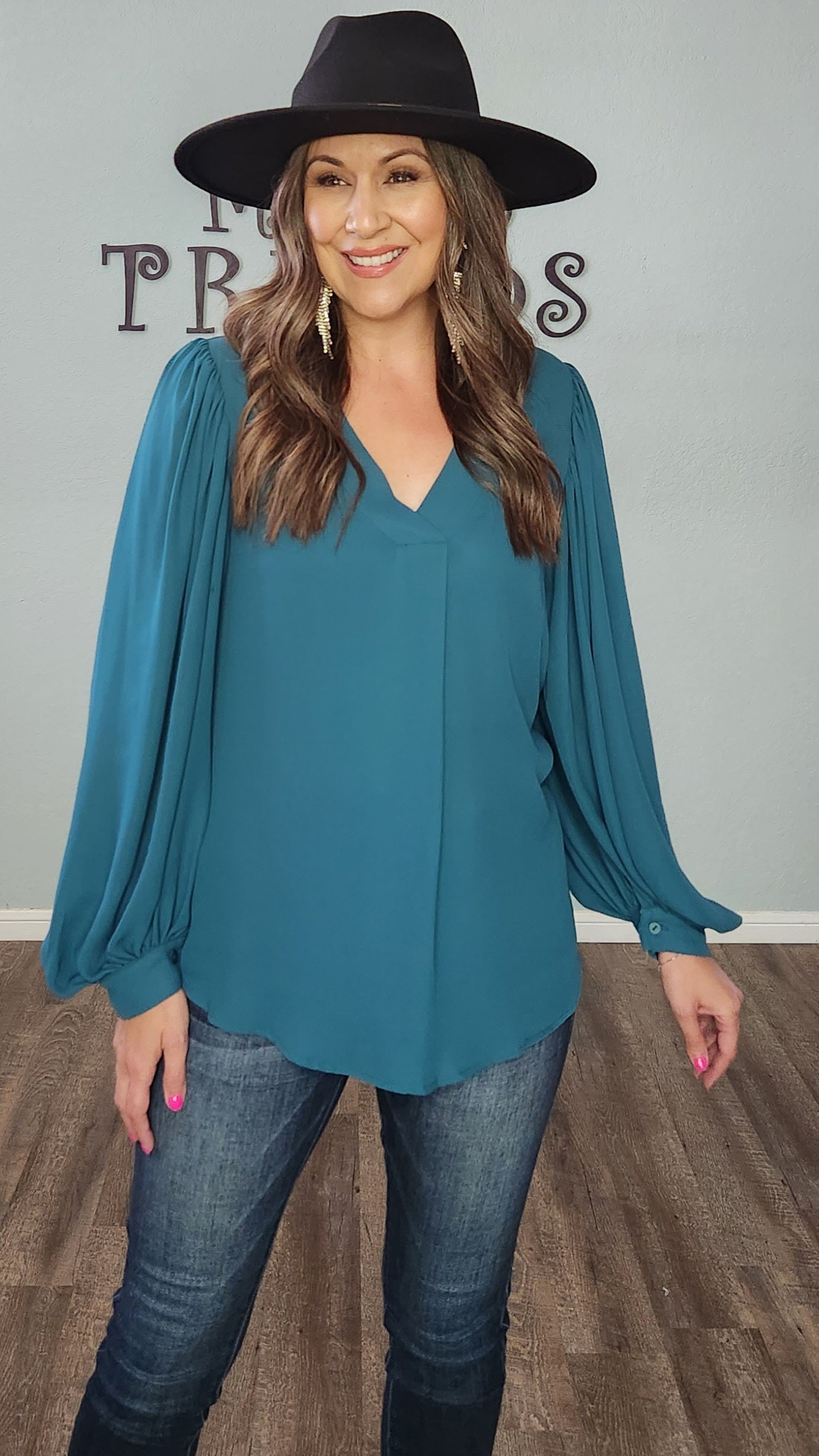 Timeless V-neck Blouse-Teal