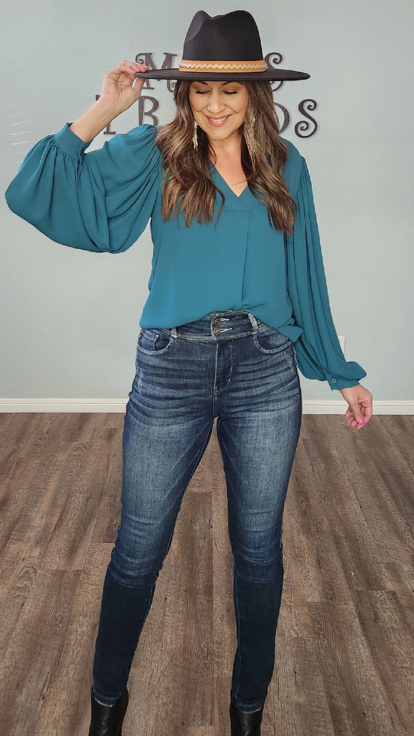 Timeless V-neck Blouse-Teal