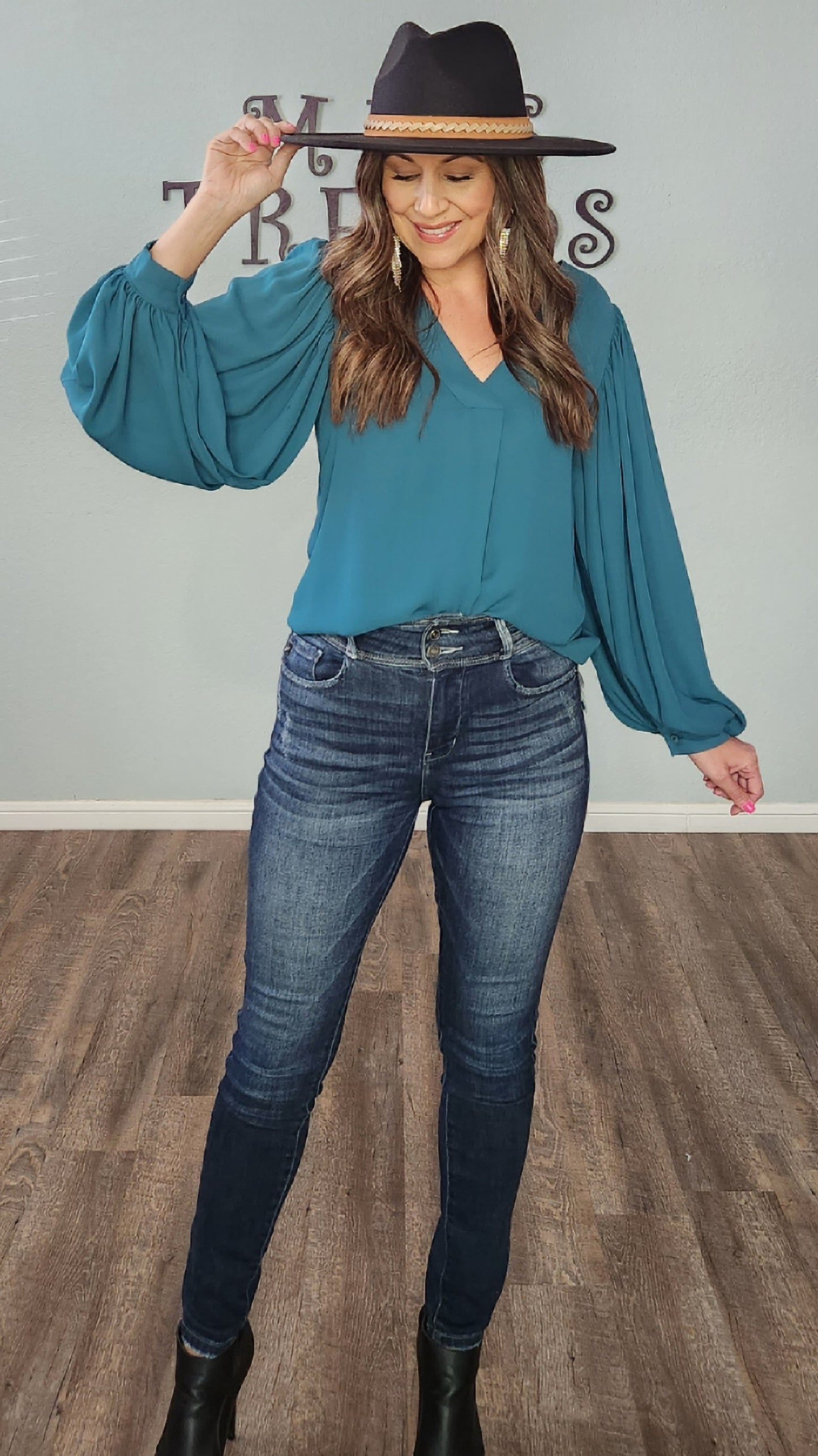 Timeless V-neck Blouse-Teal
