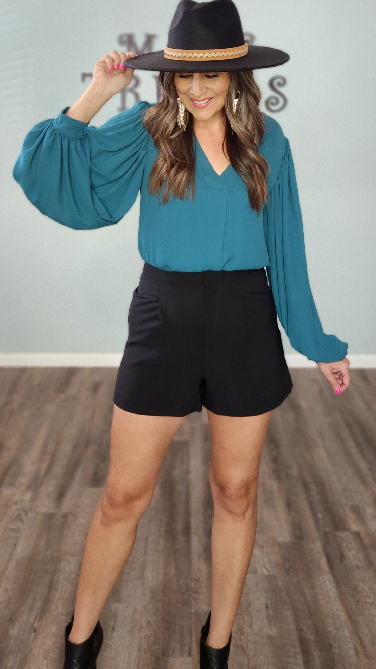 Timeless V-neck Blouse-Teal