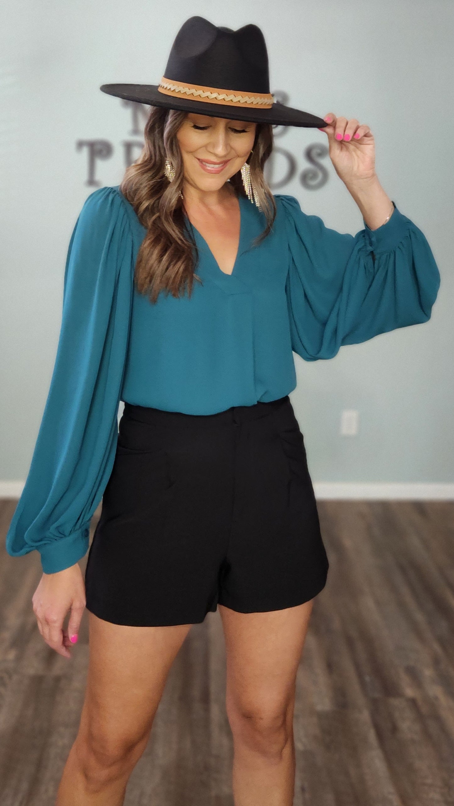 Timeless V-neck Blouse-Teal