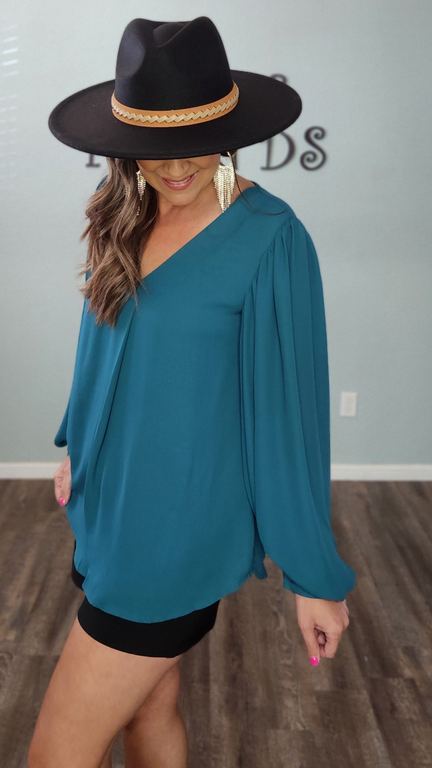 Timeless V-neck Blouse-Teal