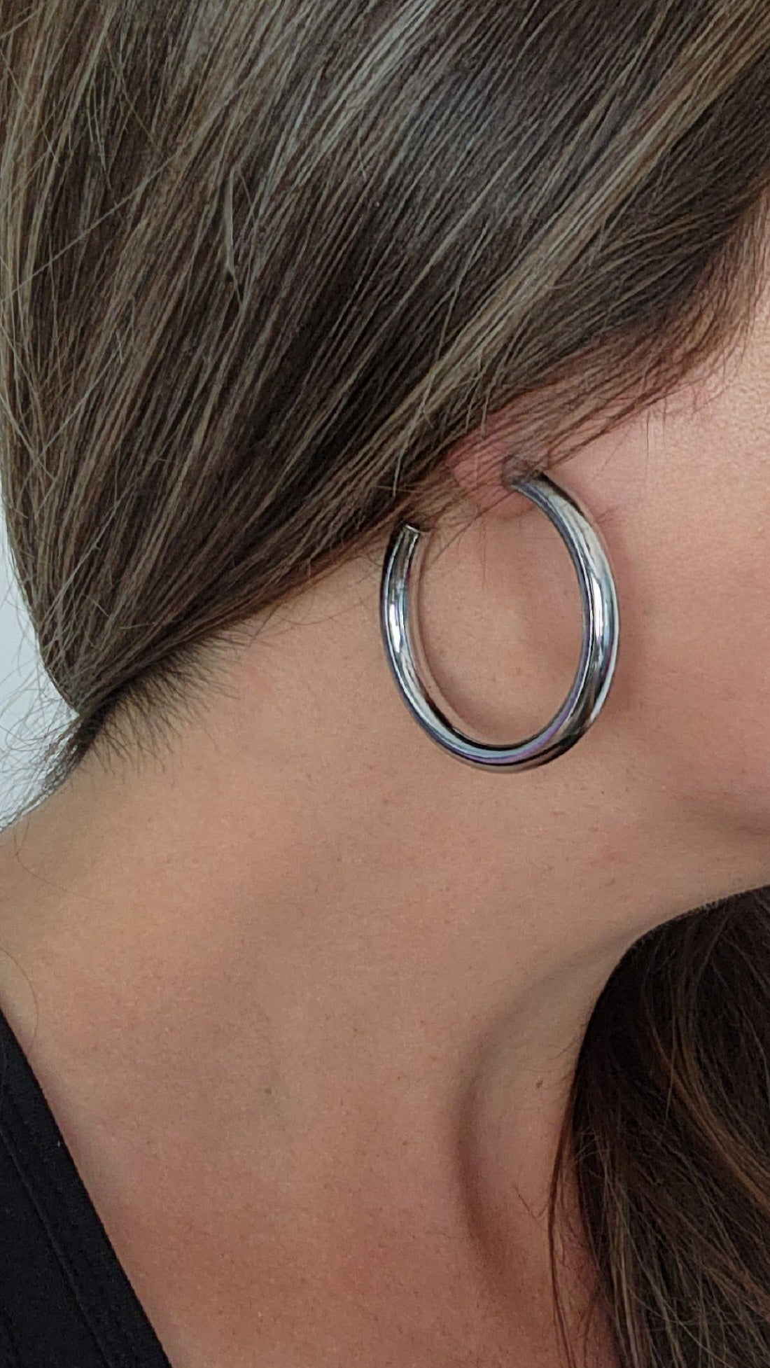 Graceful Shimmer Hoops-Silver-Grey