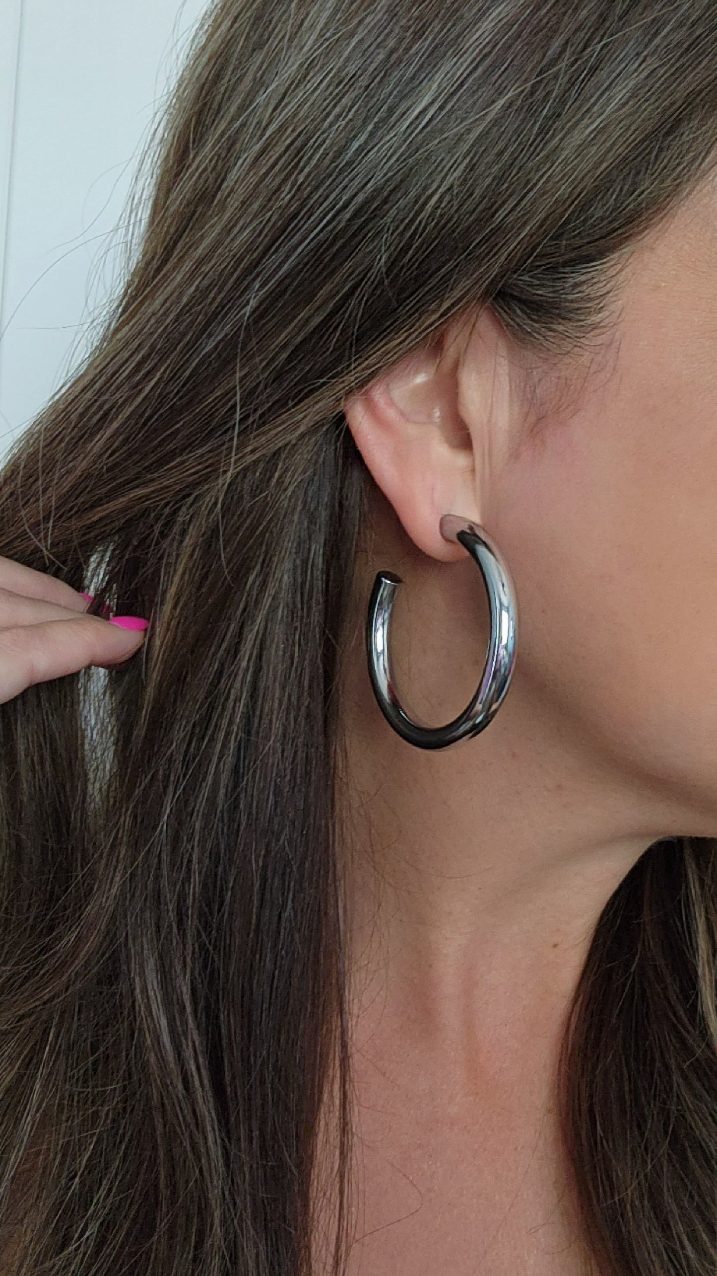 Graceful Shimmer Hoops-Silver-Grey