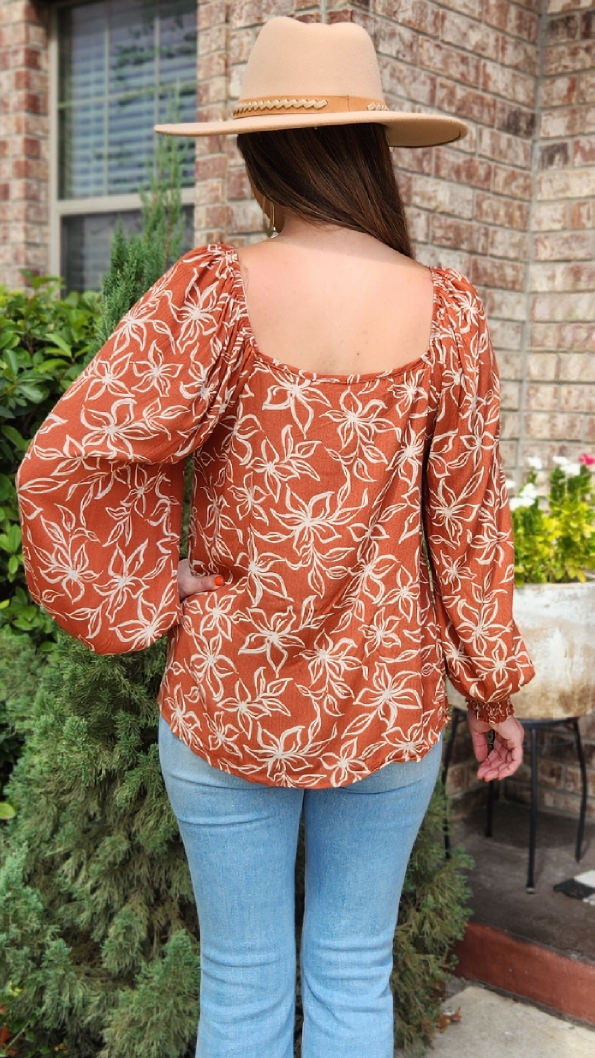Sweet As This Floral Top- Rust/Ivory