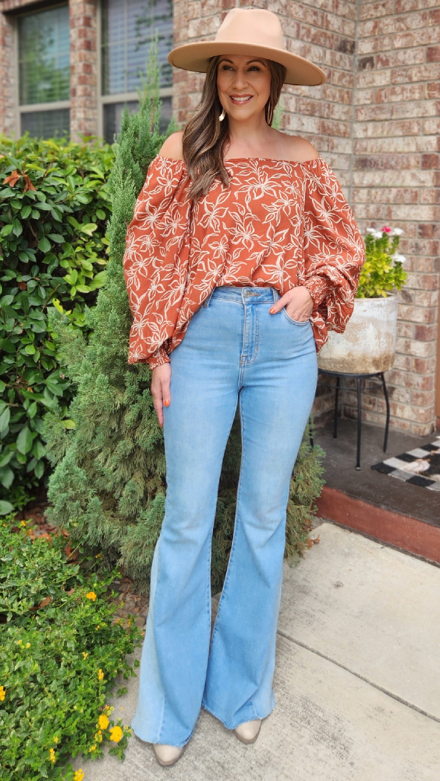 Sweet As This Floral Top- Rust/Ivory