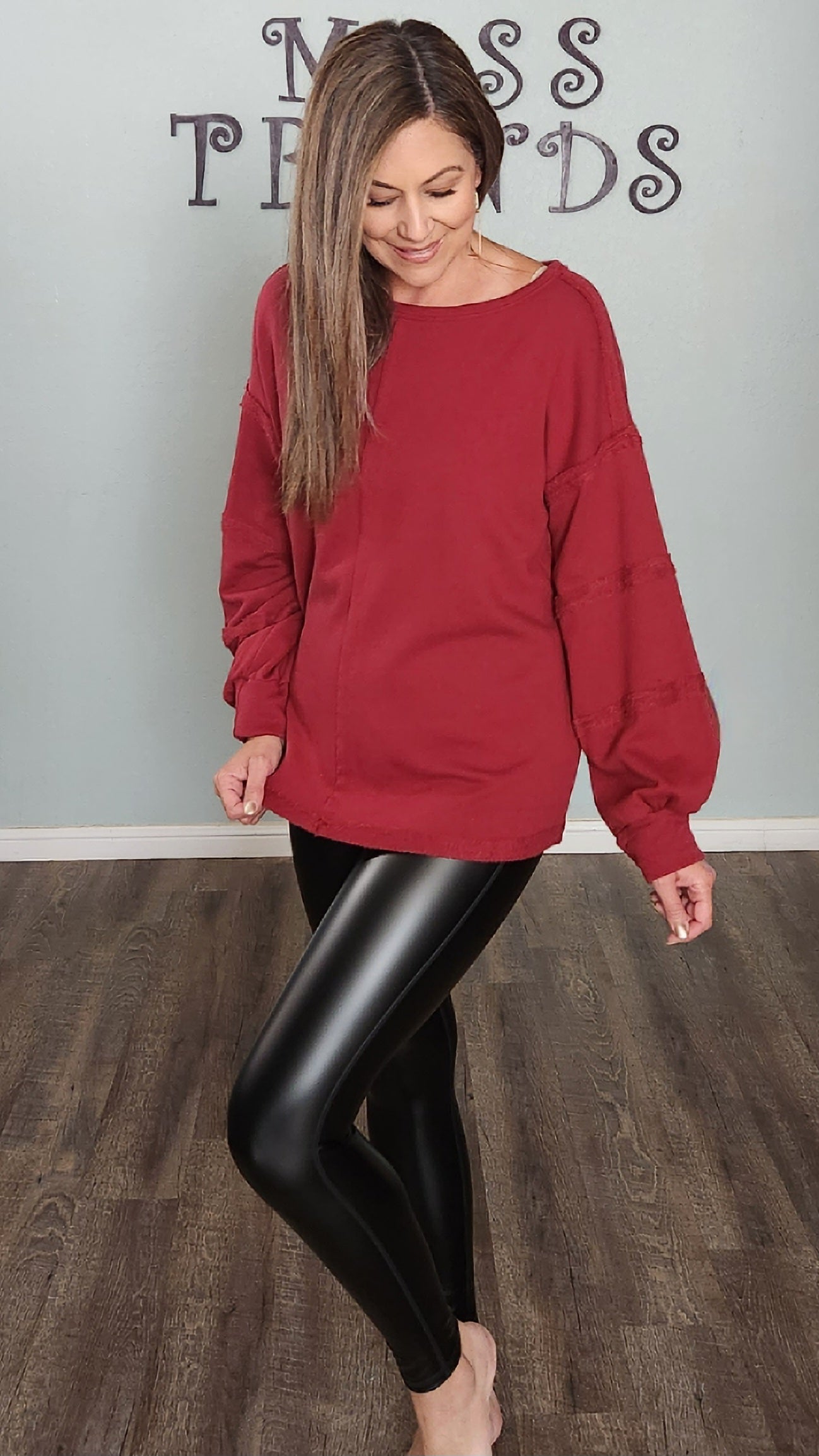 Mono B Glossy Liquid Highwaist Faux Leather Leggings-Black
