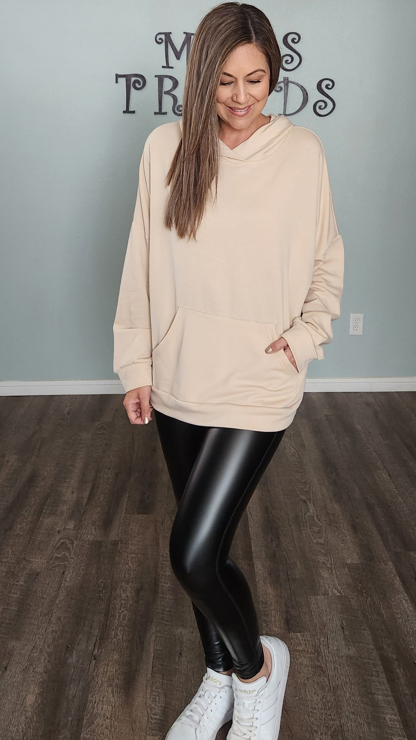 Mono B Glossy Liquid Highwaist Faux Leather Leggings-Black