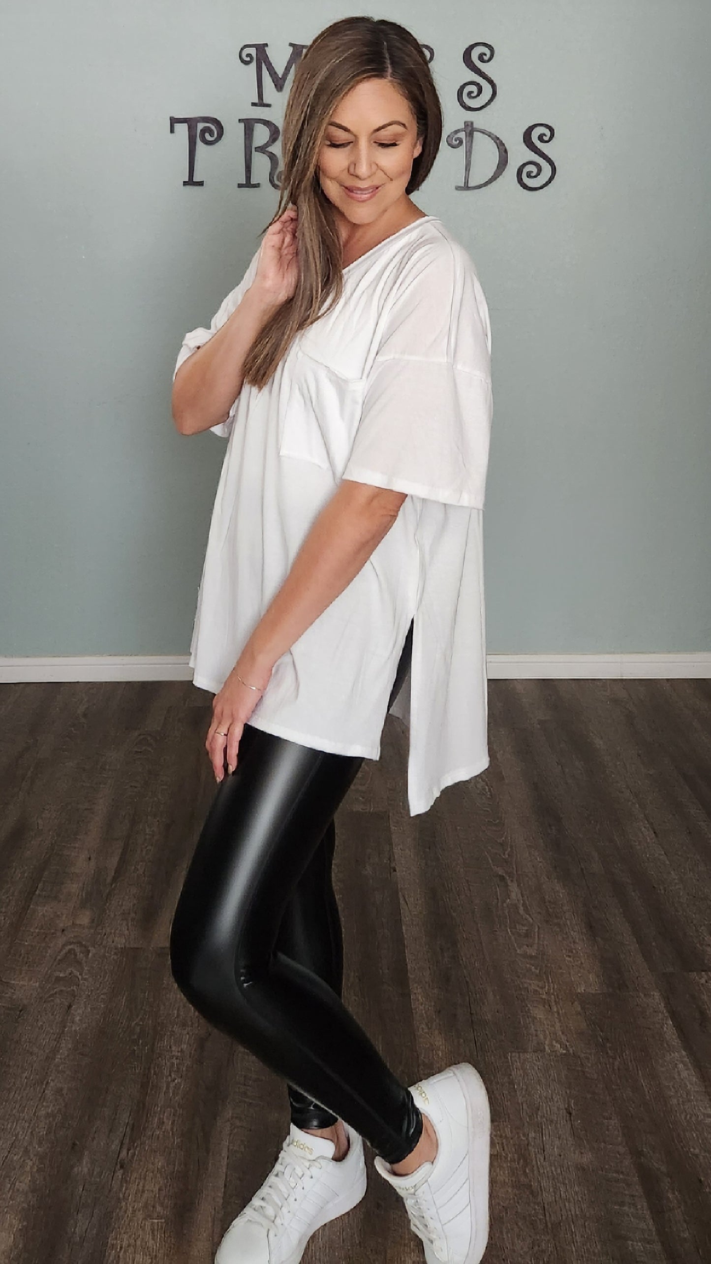 Mono B Glossy Liquid Highwaist Faux Leather Leggings-Black