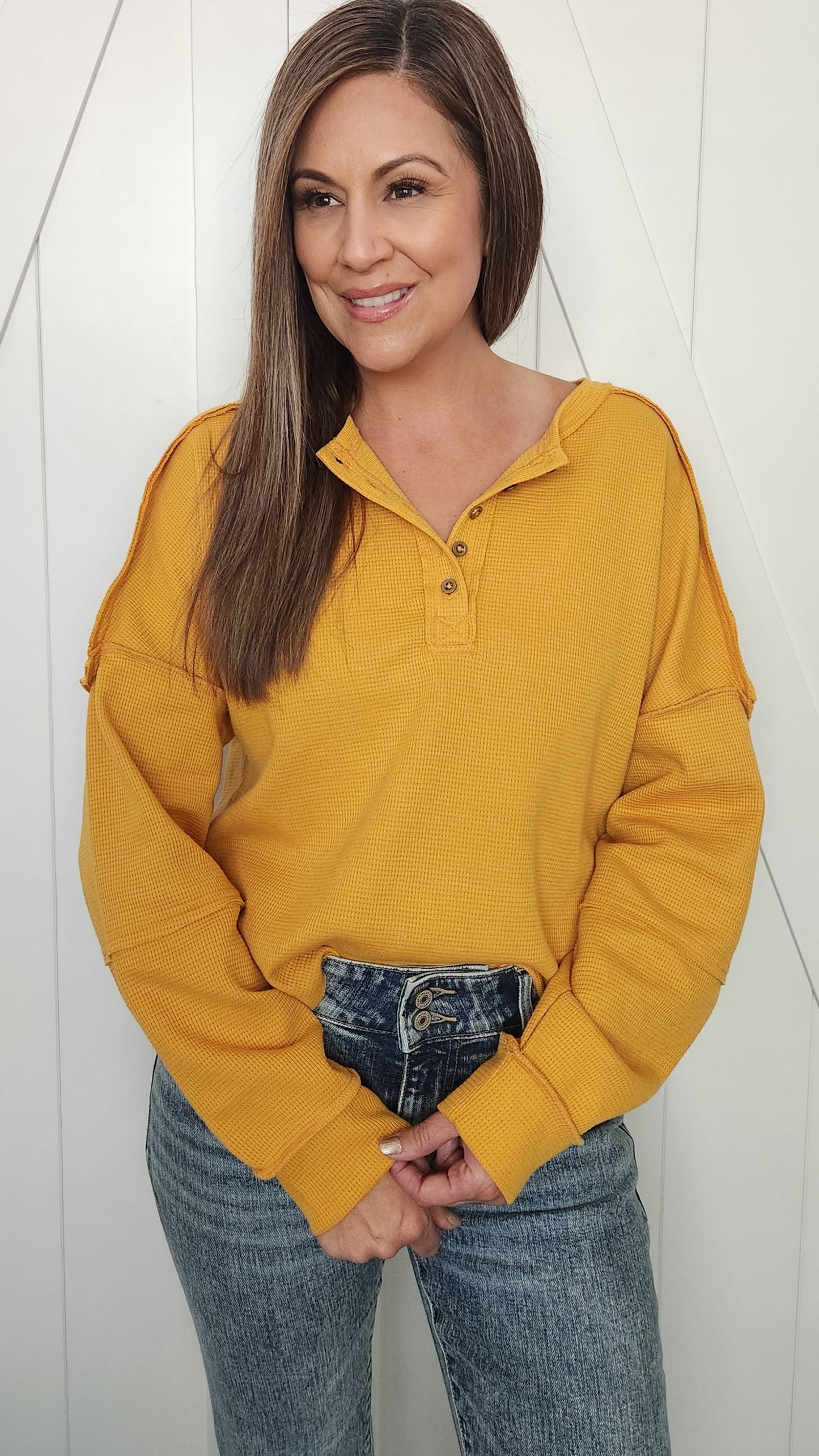 Your Laid Back Henley Pullover -Mustard