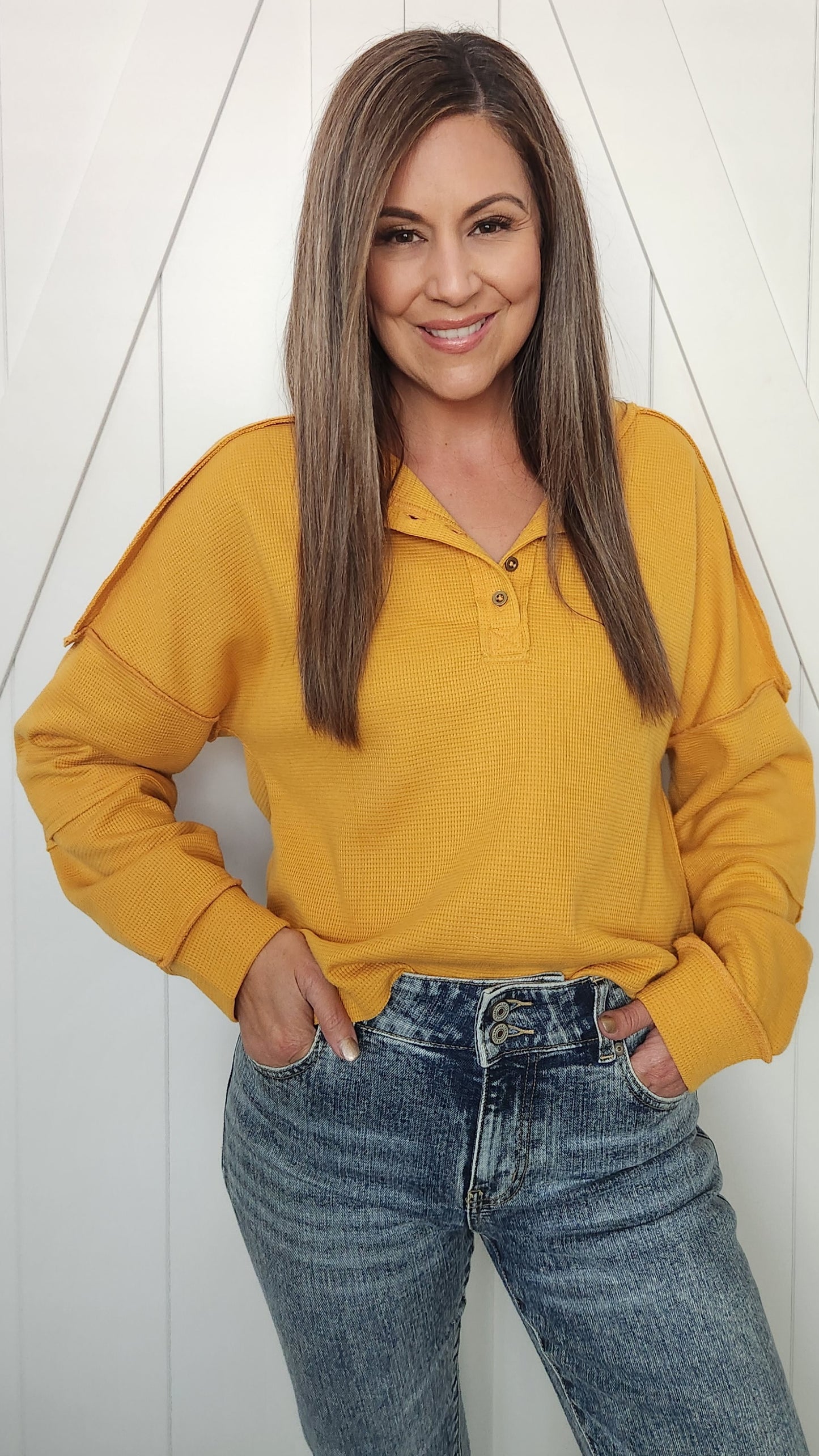 Your Laid Back Henley Pullover -Mustard