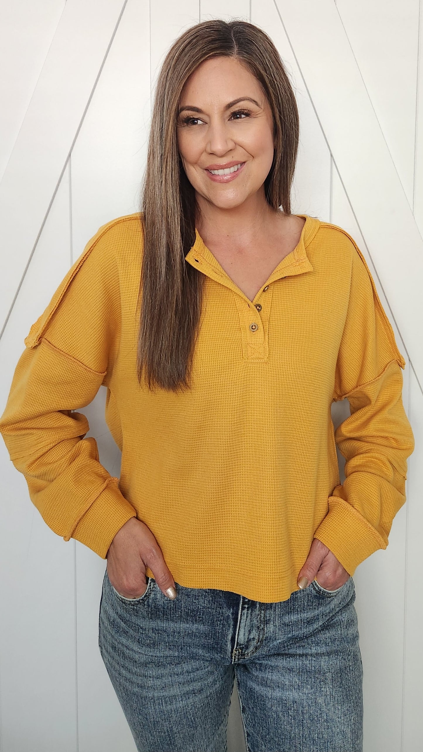 Your Laid Back Henley Pullover -Mustard