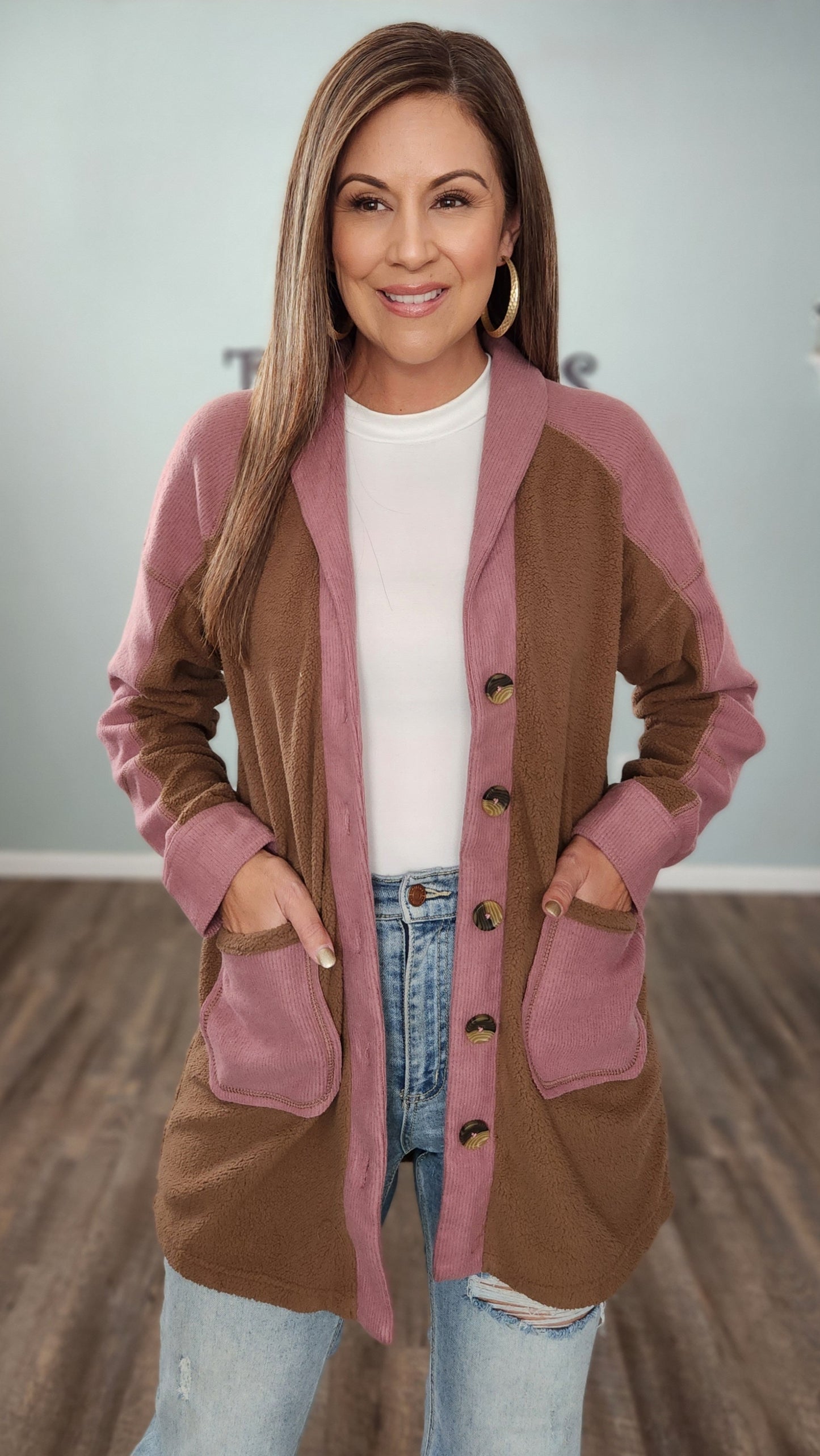 Perfect For Casual Outings Shacket-Mauve/Brown