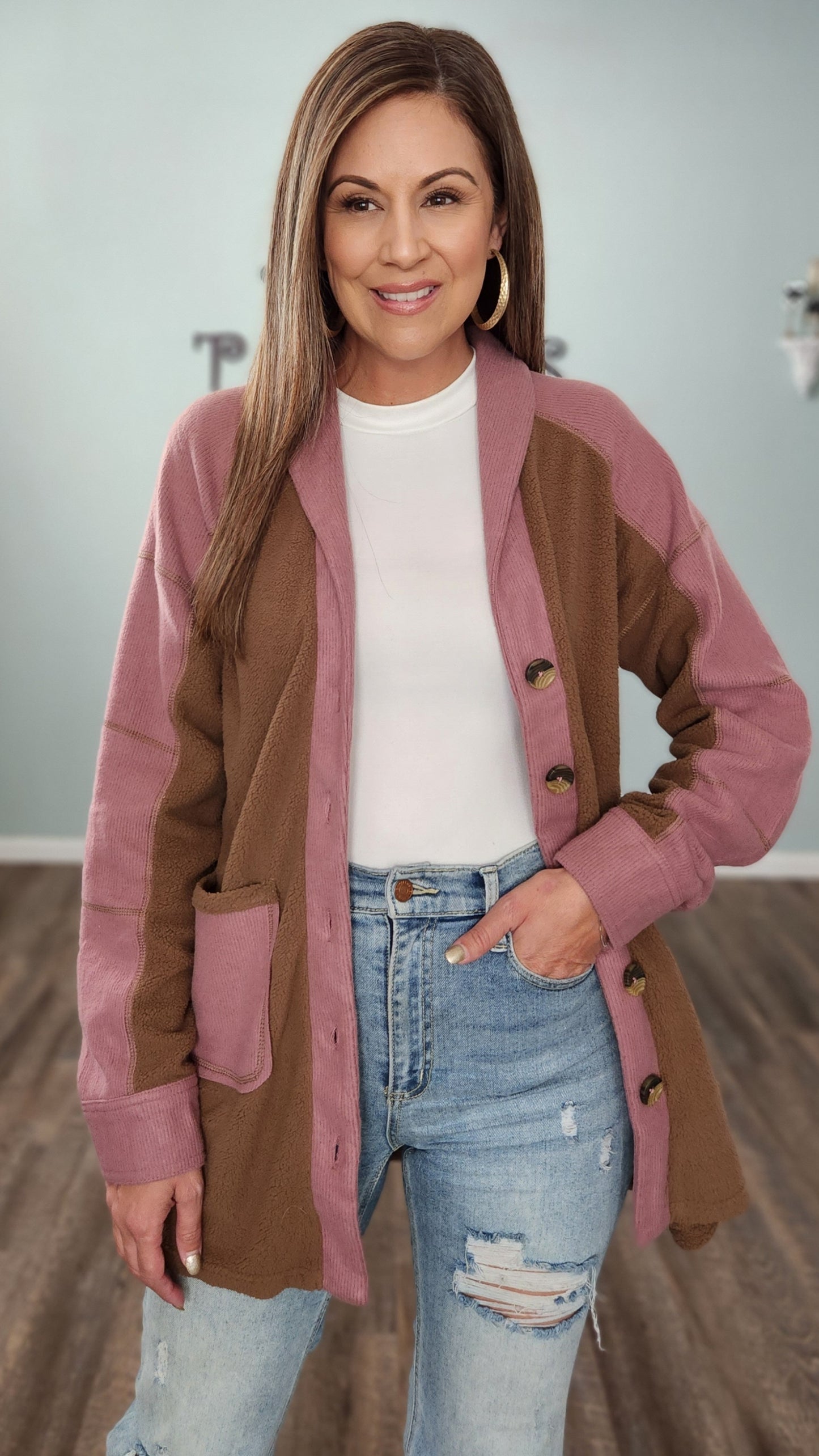 Perfect For Casual Outings Shacket-Mauve/Brown