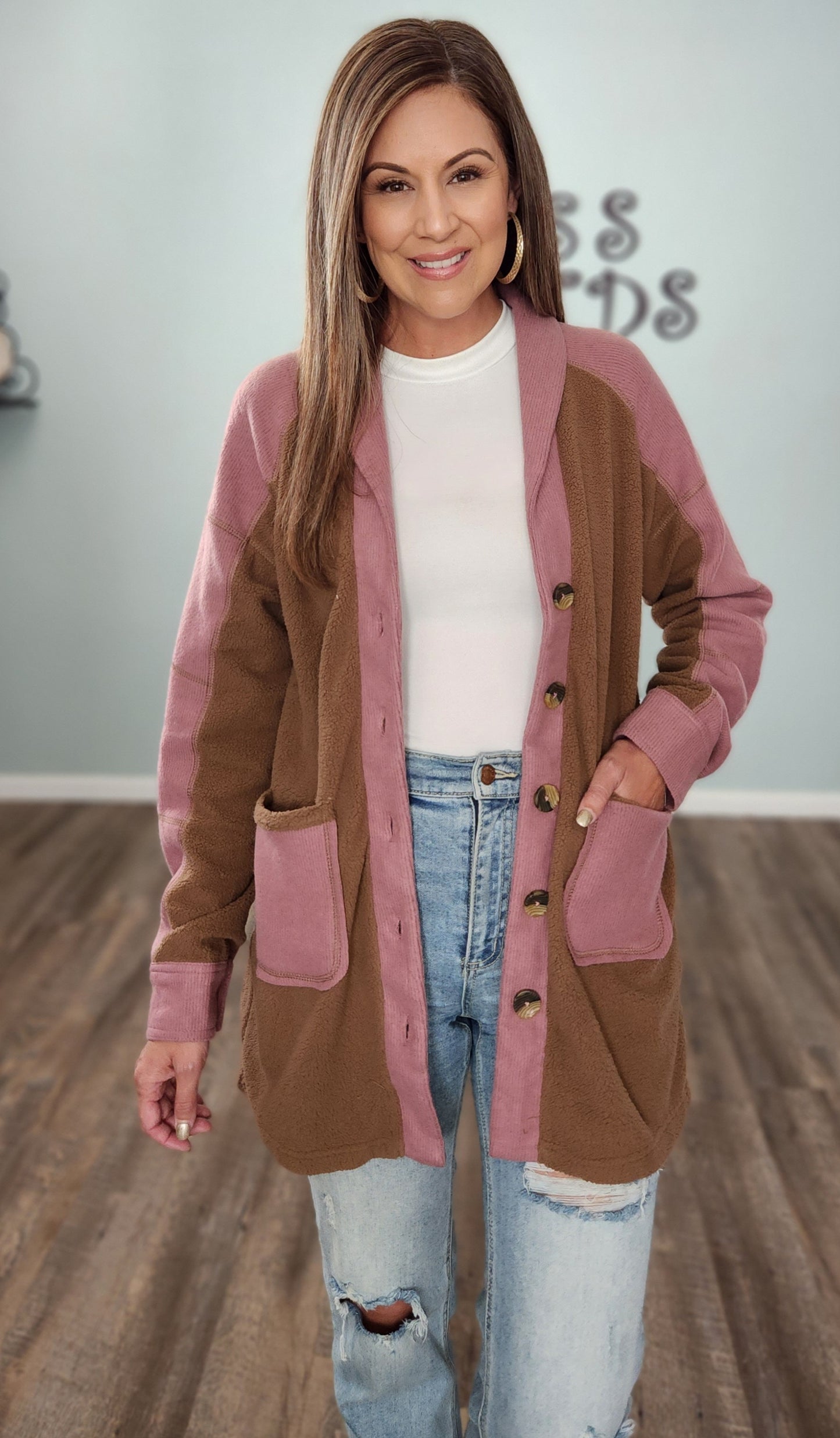 Perfect For Casual Outings Shacket-Mauve/Brown
