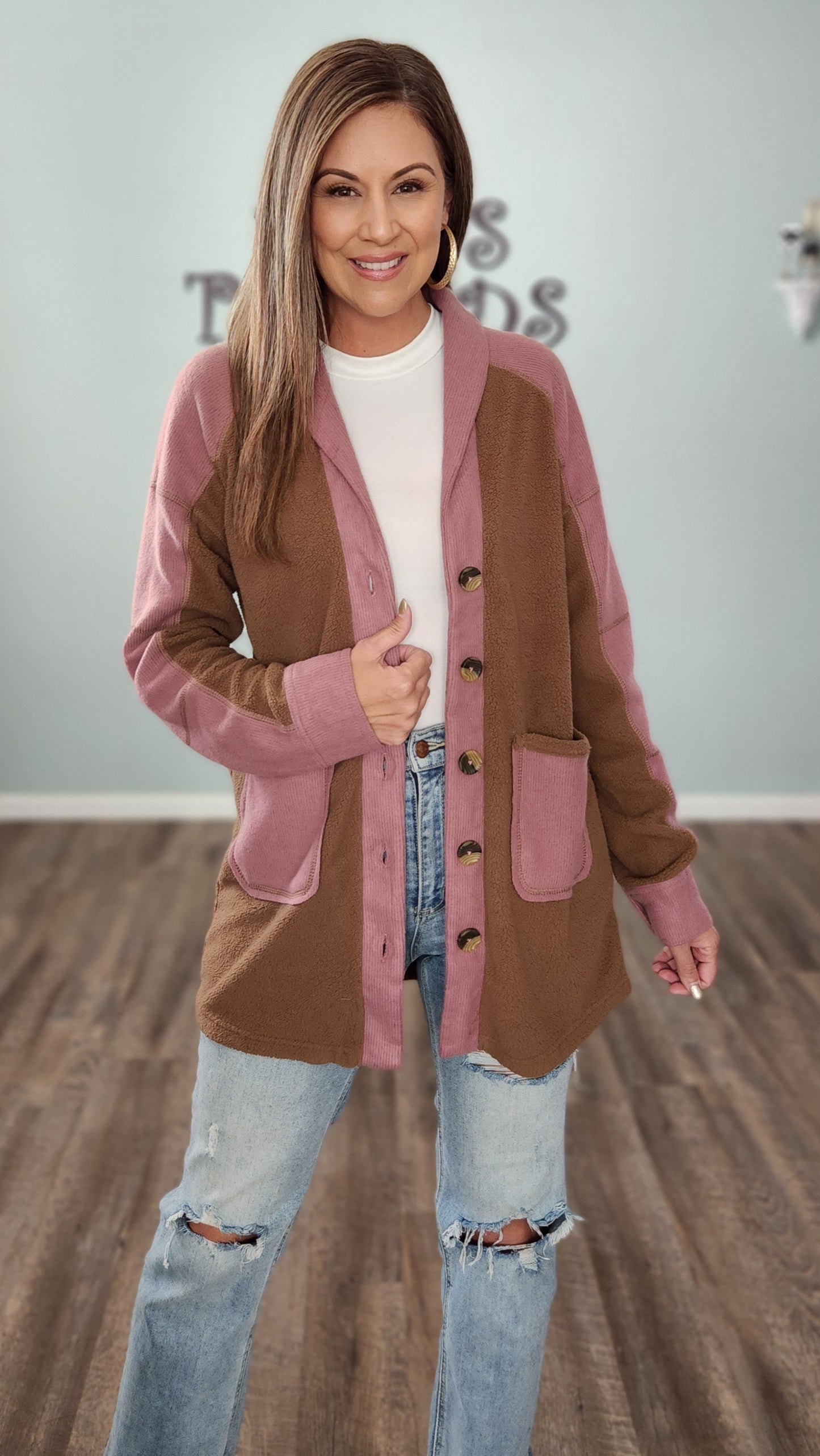 Perfect For Casual Outings Shacket-Mauve/Brown