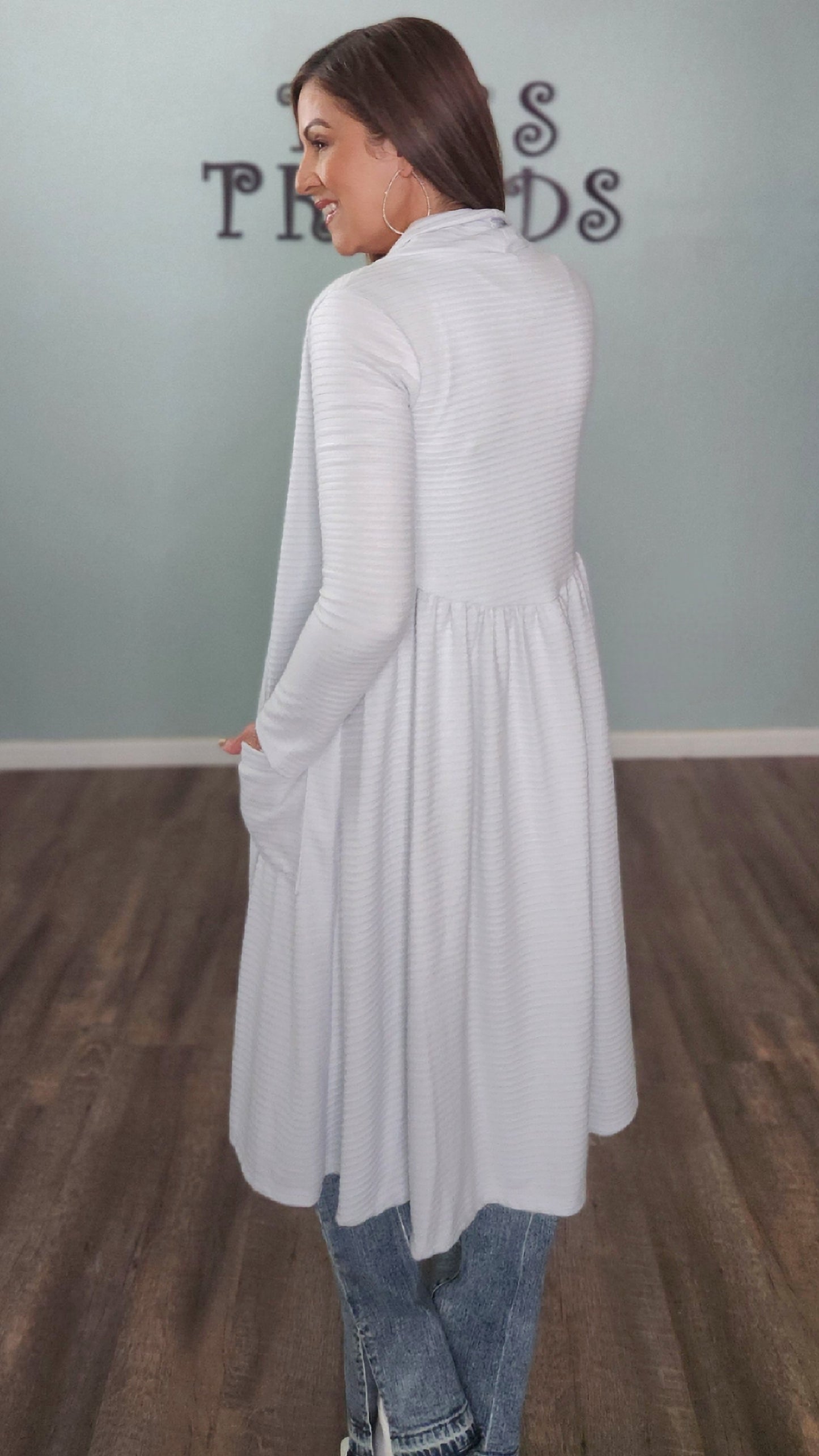 Long Open Front Cardigan-light blue grey