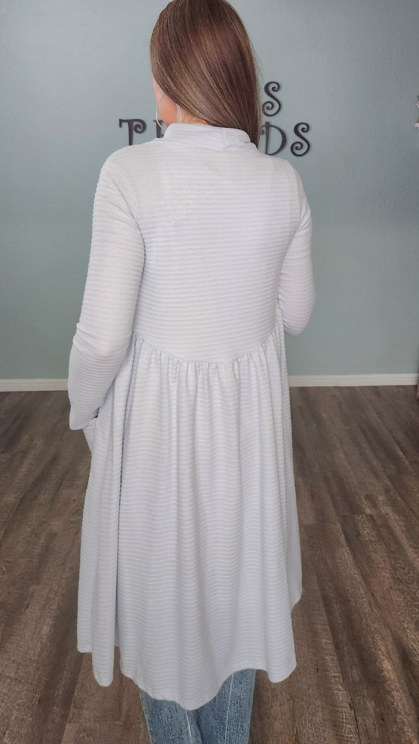 Long Open Front Cardigan-light blue grey