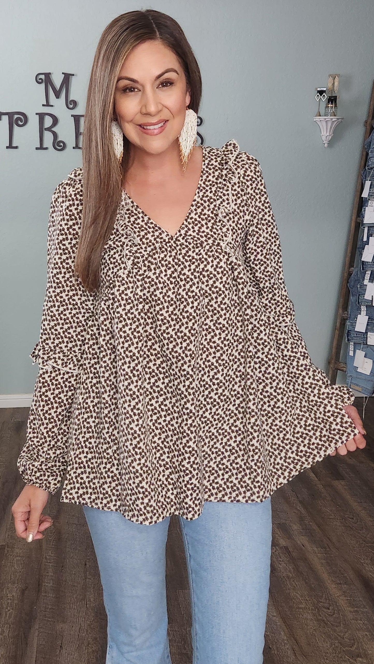 Sure To Make You Shine Top- Ivory/ brown