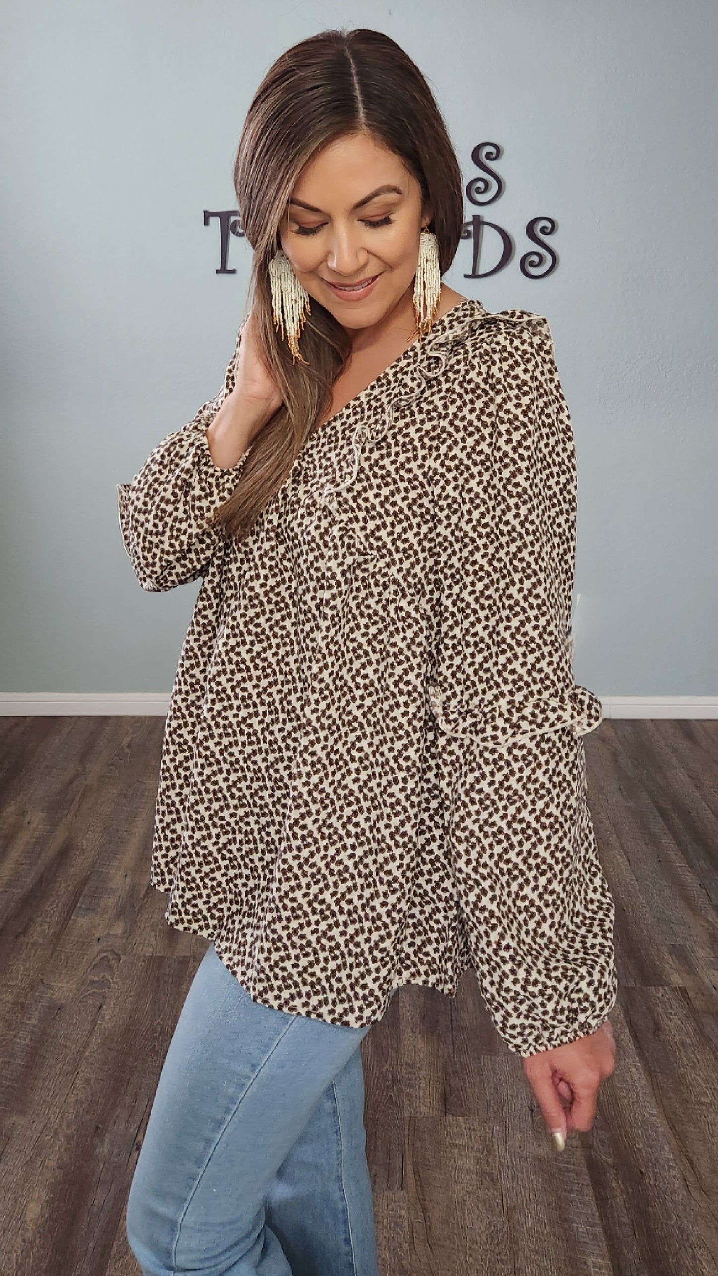 Sure To Make You Shine Top- Ivory/ brown
