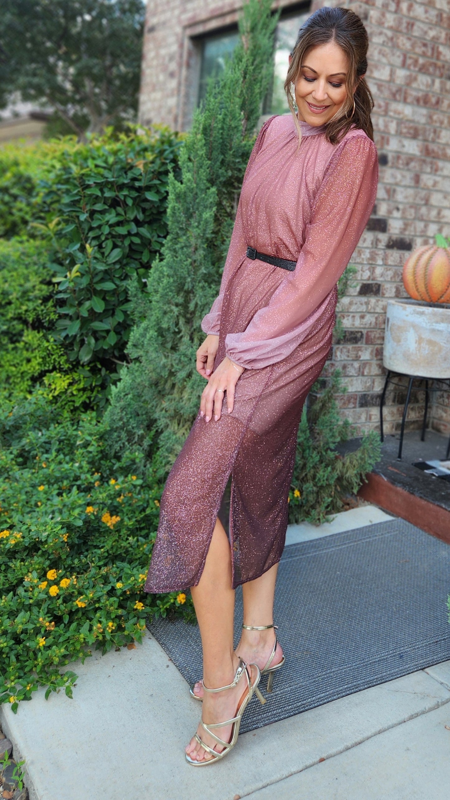 Shimmer & Shine In This Dress-Ombre burgundy