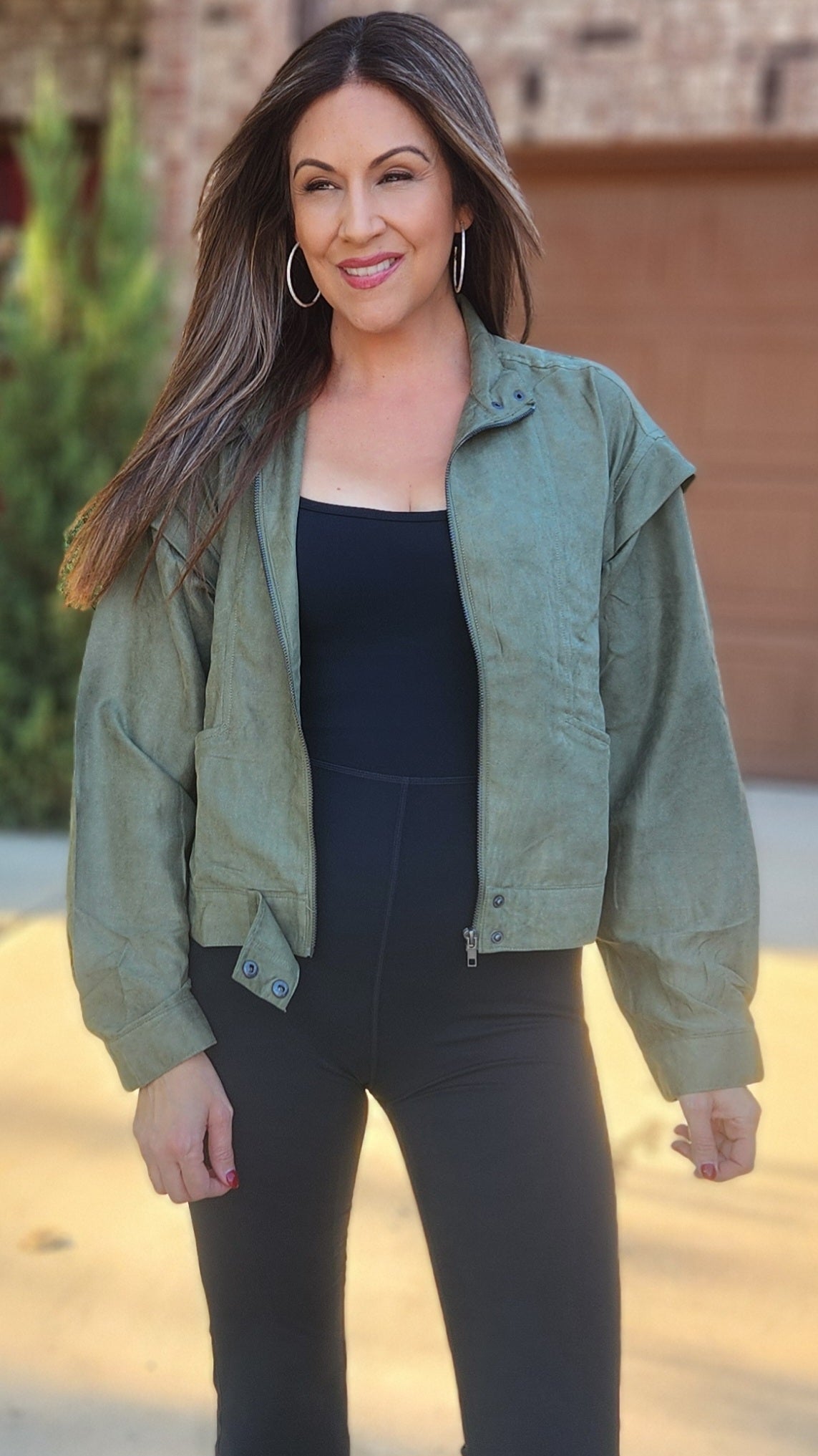 Did It Right Faux Suede Moto Jacket-Olive