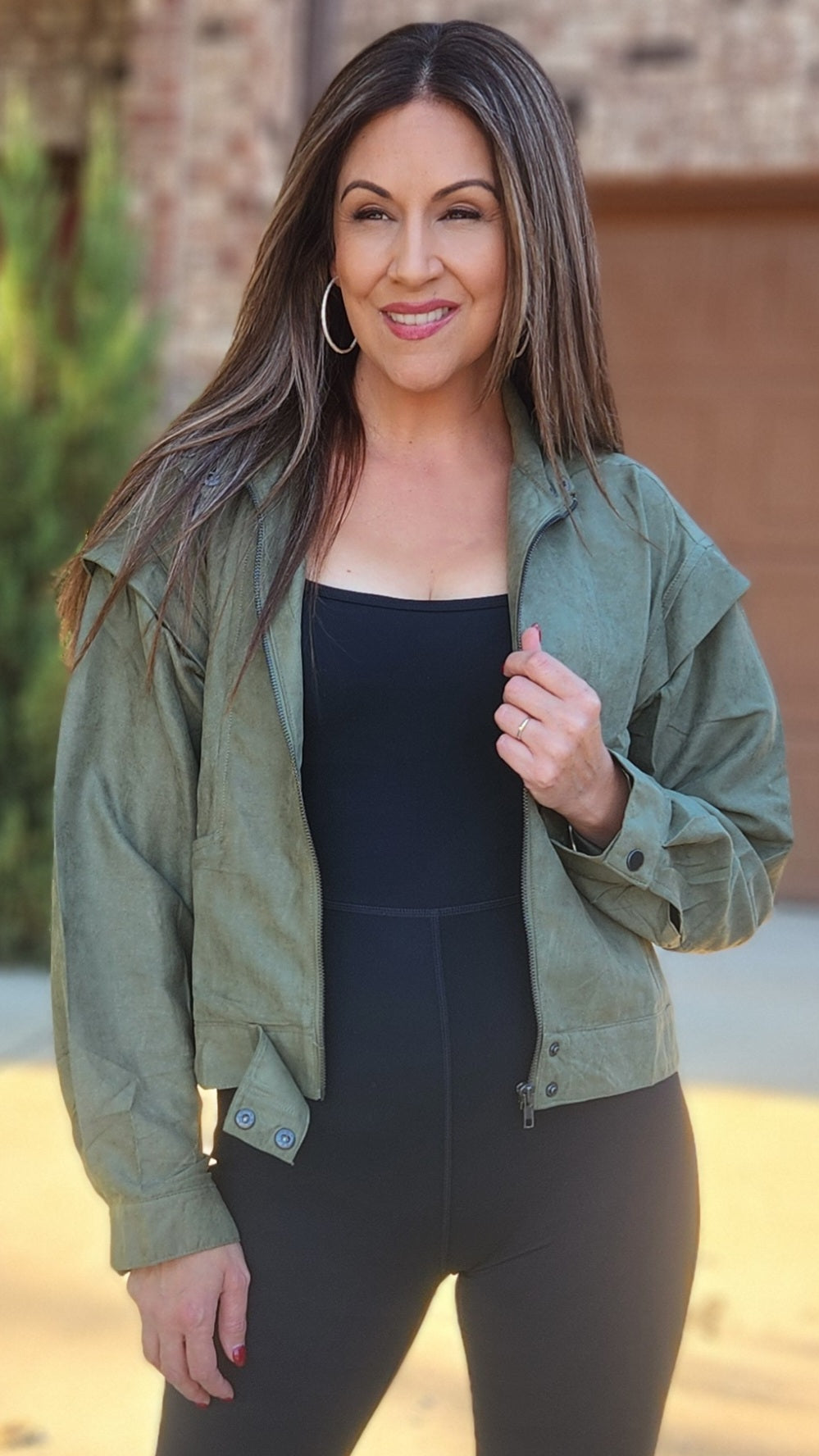 Did It Right Faux Suede Moto Jacket-Olive