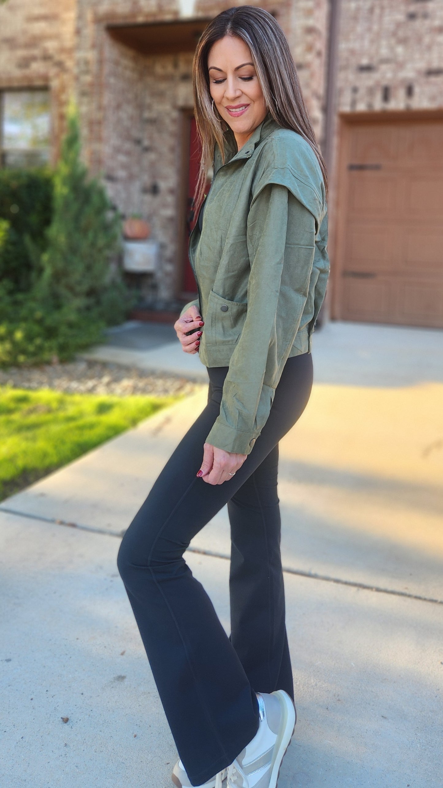 Did It Right Faux Suede Moto Jacket-Olive