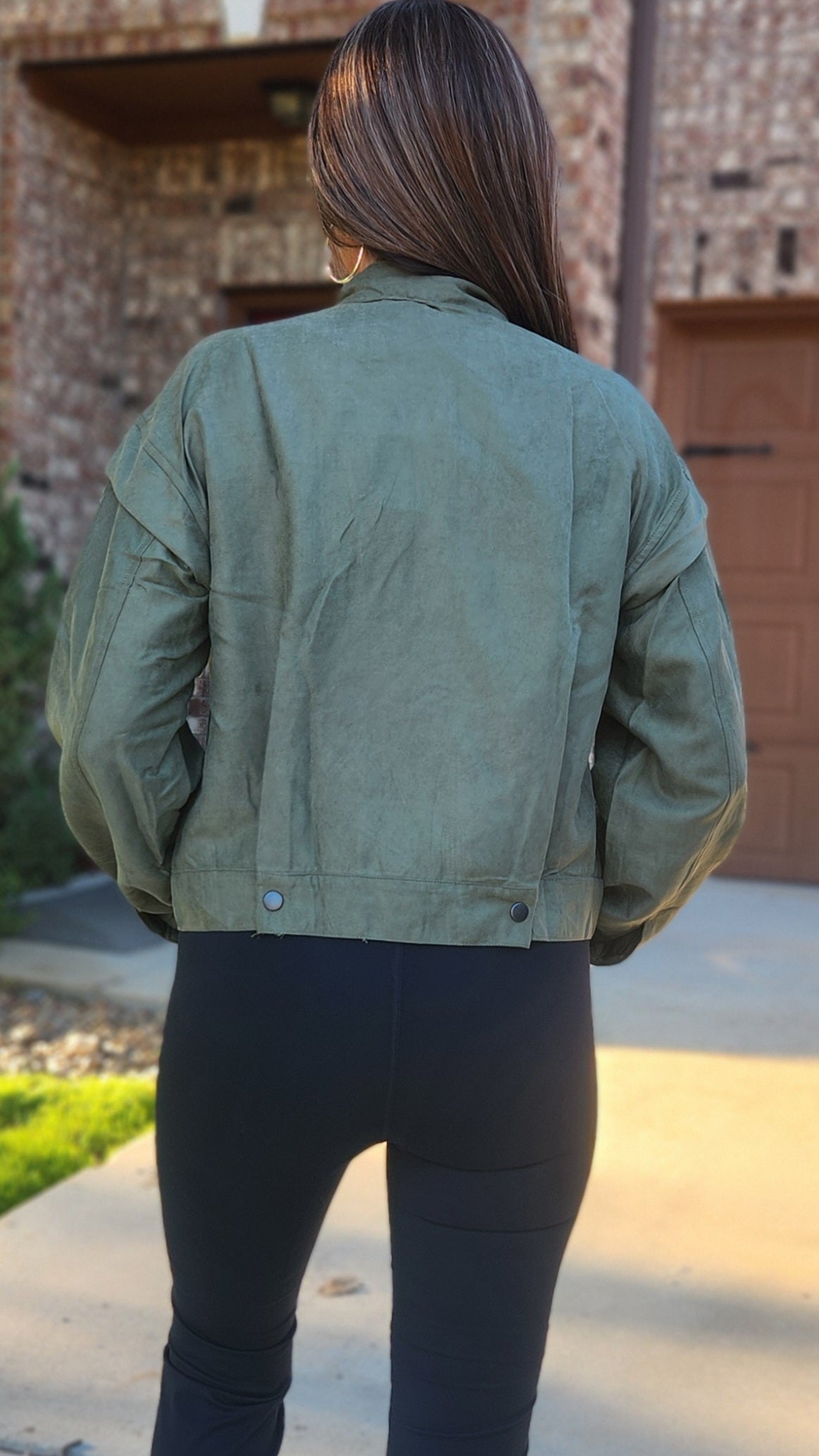 Did It Right Faux Suede Moto Jacket-Olive