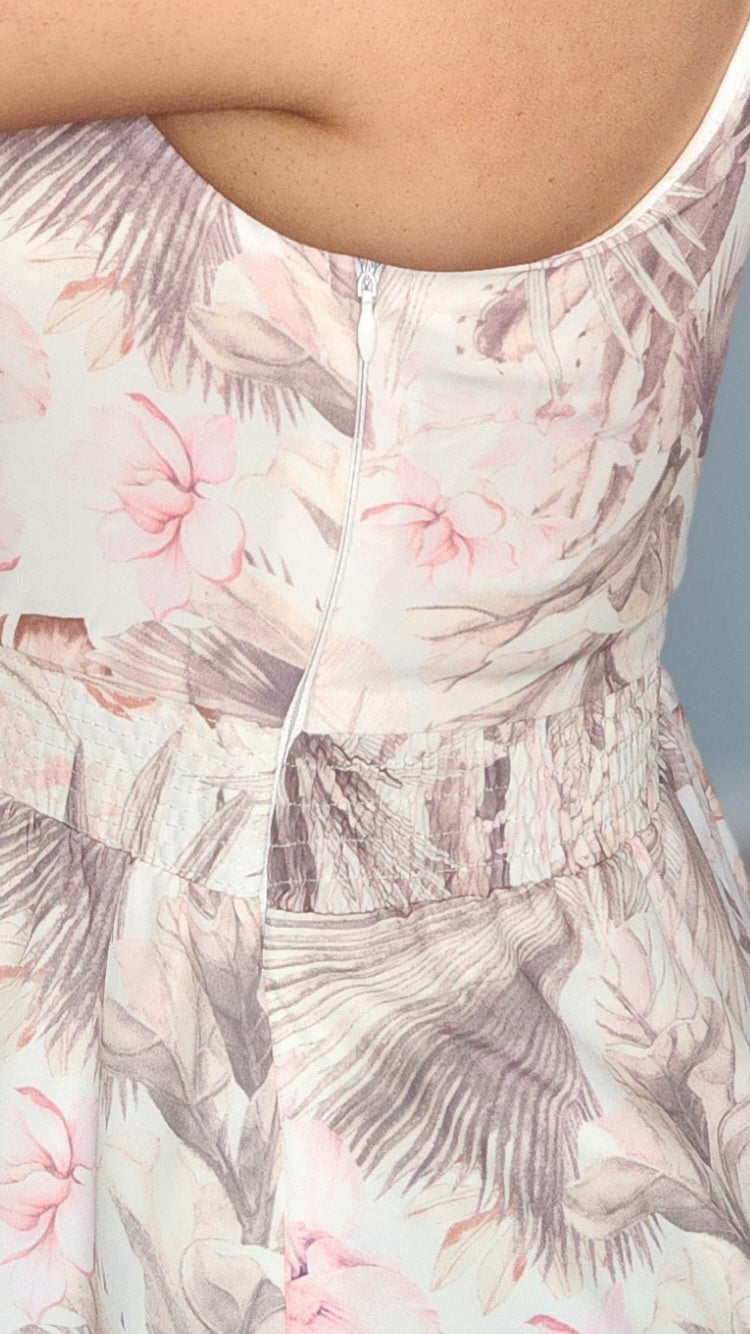 Stunning Floral Dress-Ivory/Pink/Brown