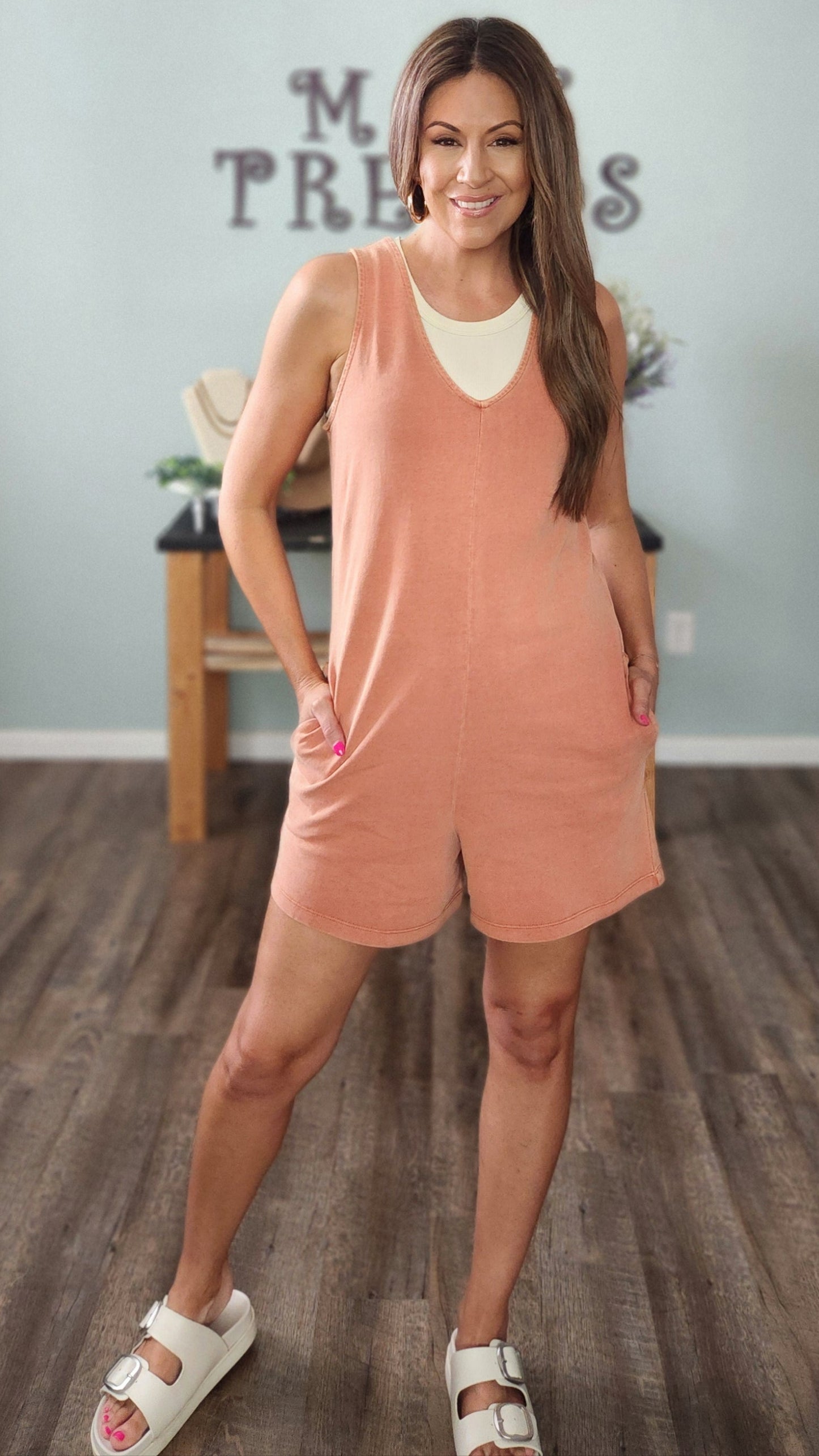 Comfiest Romper Around-Clay