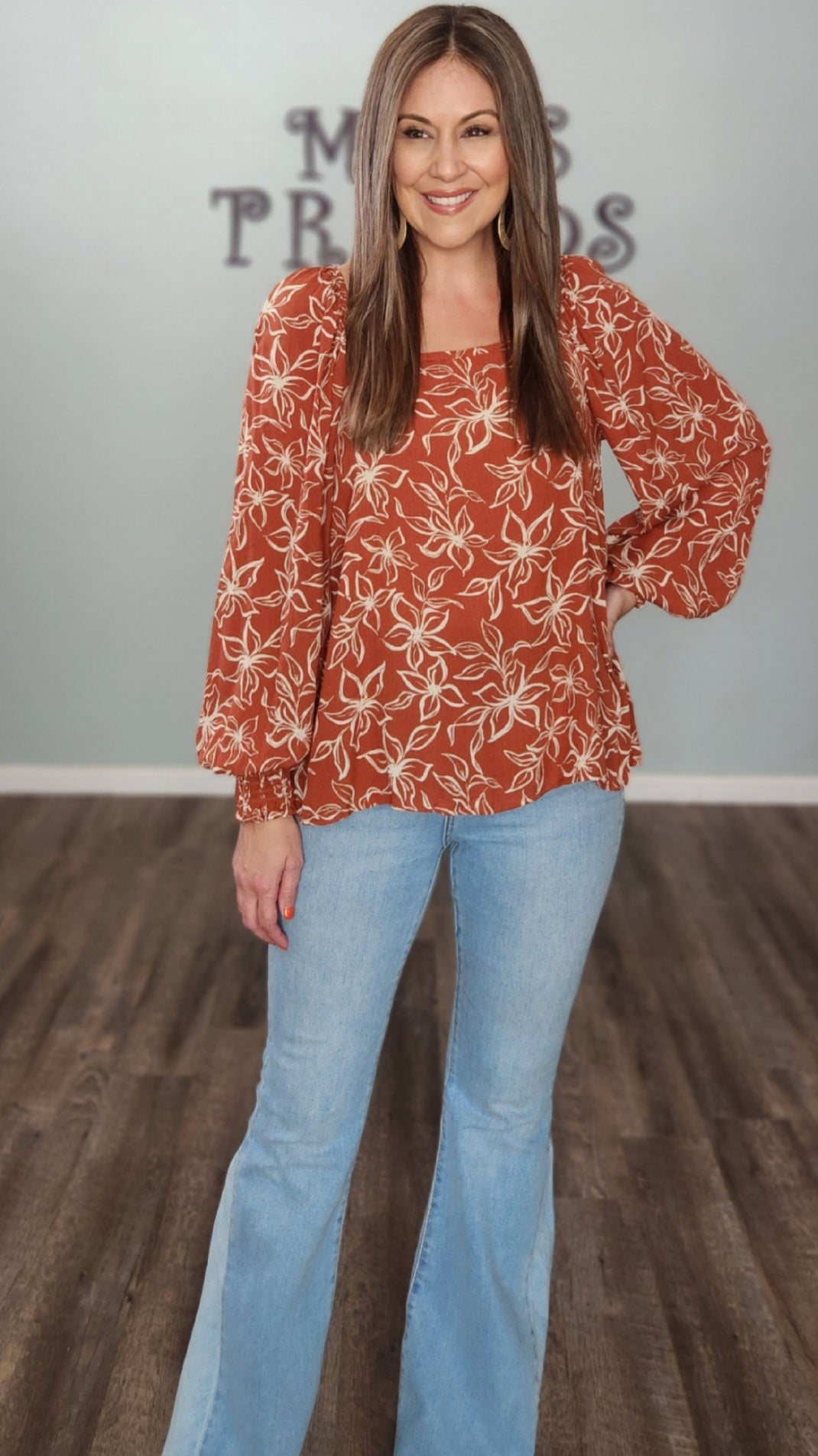 Sweet As This Floral Top- Rust/Ivory