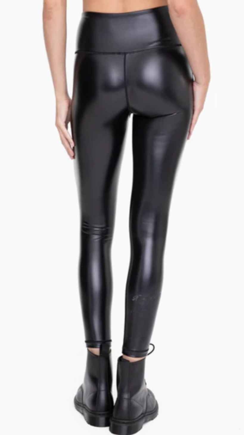 Mono B Glossy Liquid Highwaist Faux Leather Leggings-Black