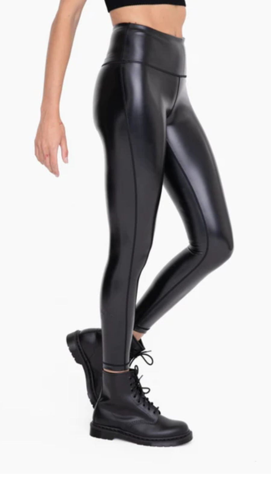 Mono B Glossy Liquid Highwaist Faux Leather Leggings-Black