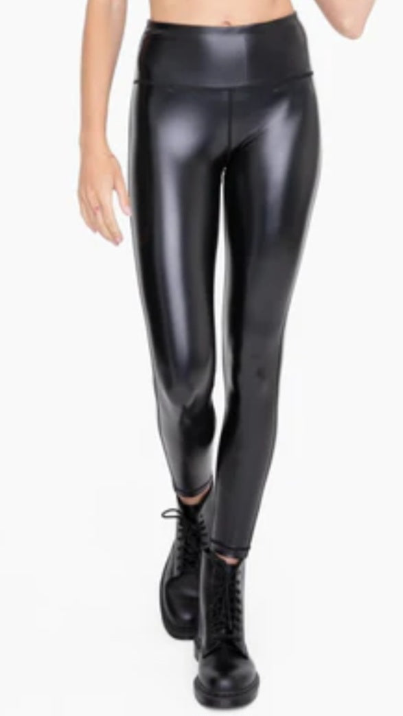 Mono B Glossy Liquid Highwaist Faux Leather Leggings-Black