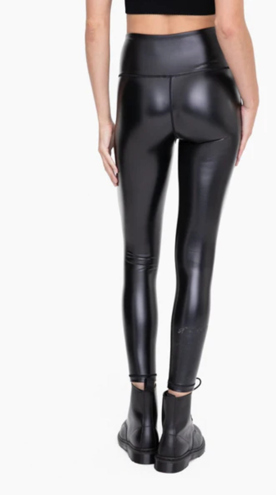 Mono B Glossy Liquid Highwaist Faux Leather Leggings-Black