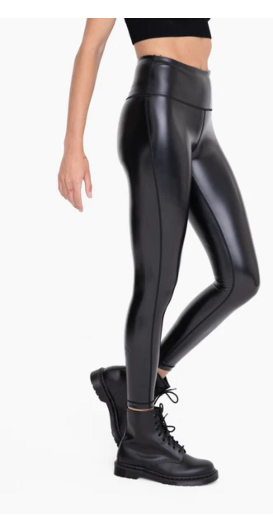 Mono B Glossy Liquid Highwaist Faux Leather Leggings-Black