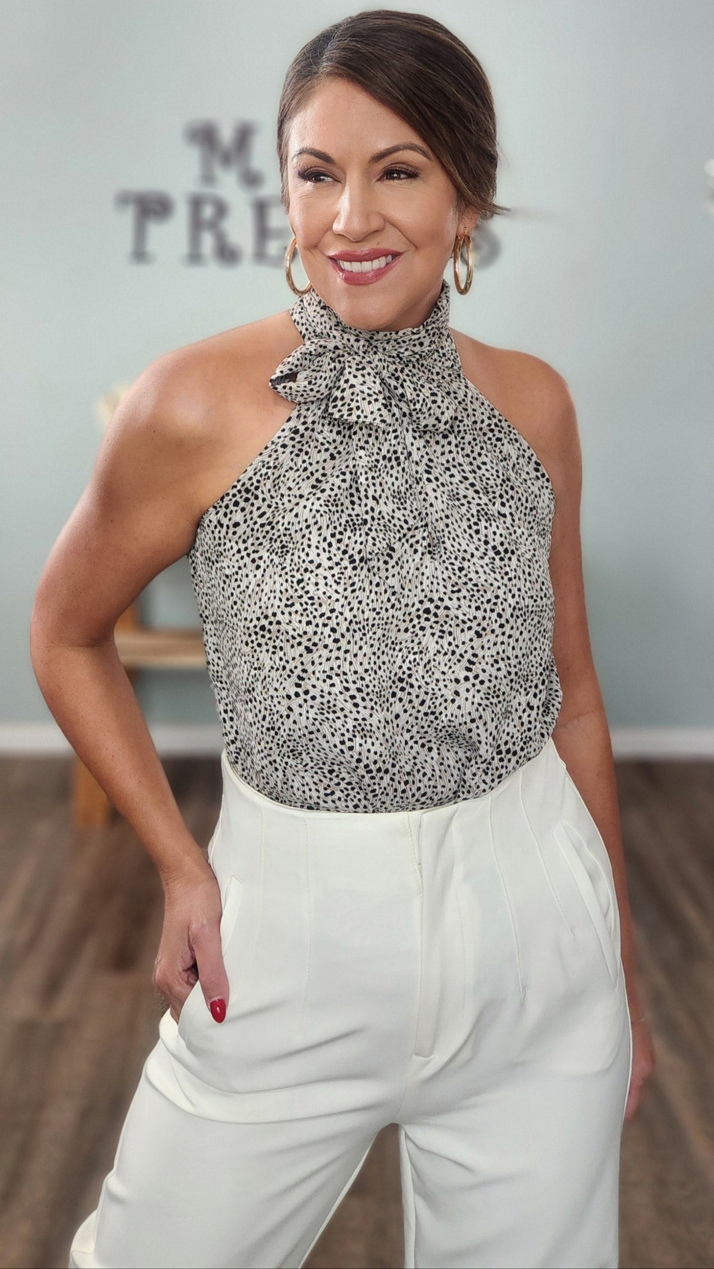 🖤 Reset by Jane- The Luxe Neck- Tie Top-Taupe/Ivory/Black