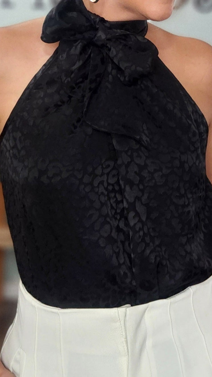 🖤 Reset by Jane- The Luxe Neck- Tie Top-Black Leopard