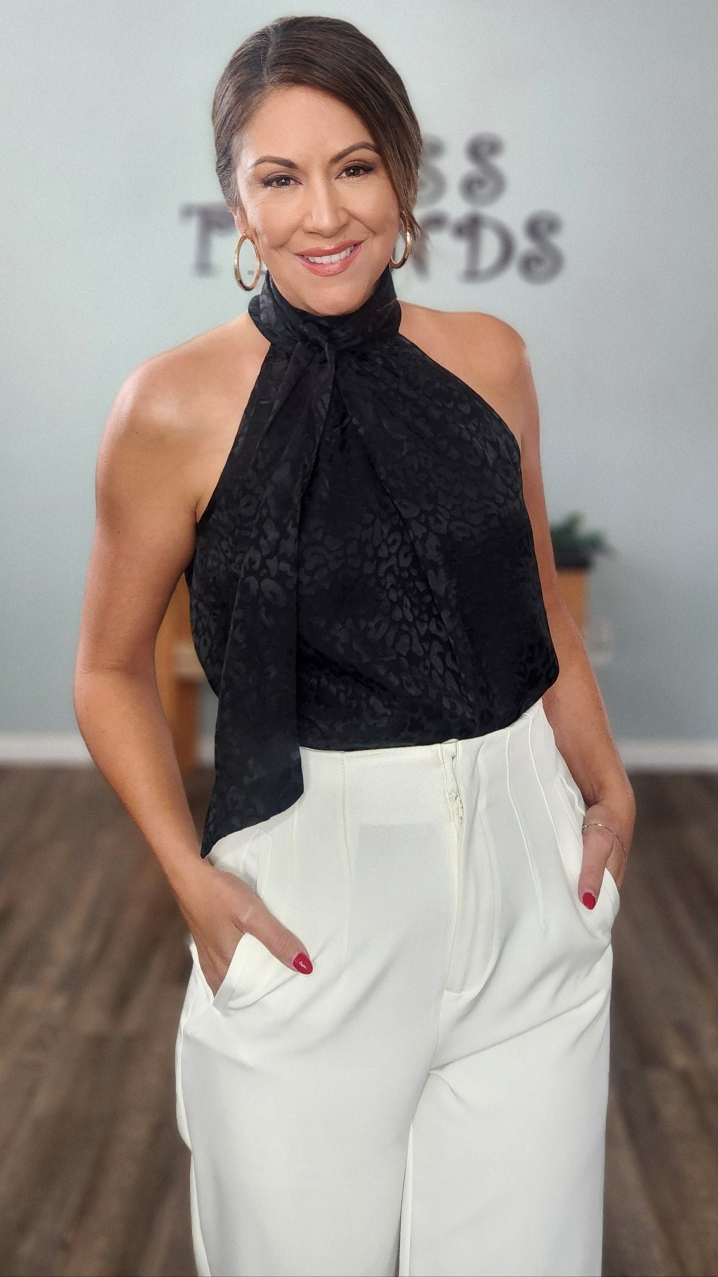 🖤 Reset by Jane- The Luxe Neck- Tie Top-Black Leopard
