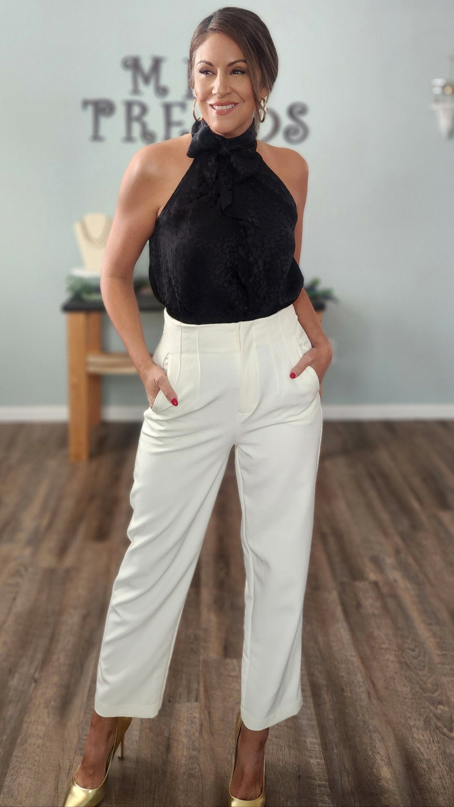 🖤 Reset by Jane- The Luxe Neck- Tie Top-Black Leopard
