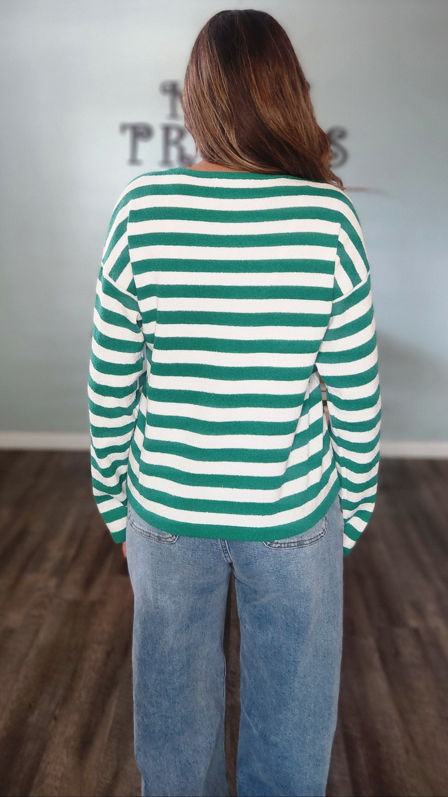 The Harbor Stripe Pullover-Green/ white