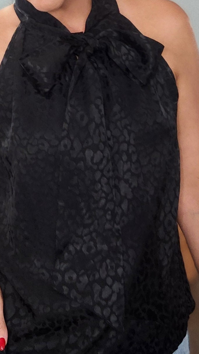 🖤 Reset by Jane- The Luxe Neck- Tie Top-Black Leopard