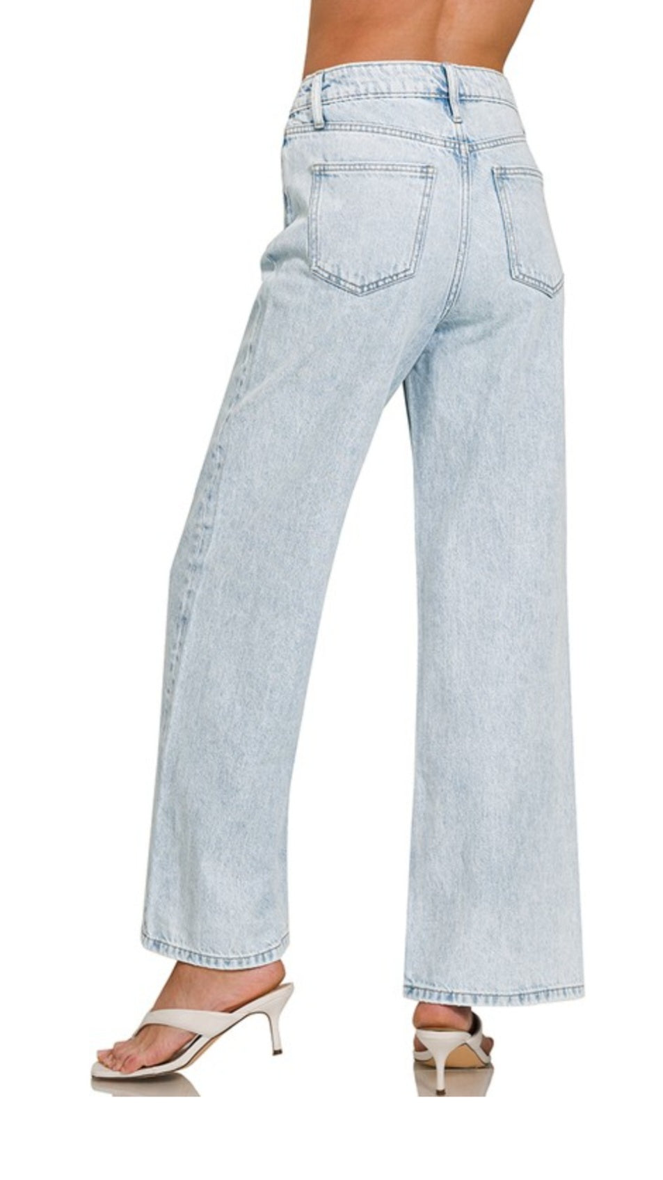 Zenana High Rise Wide Leg Straight Denim-Light Wash